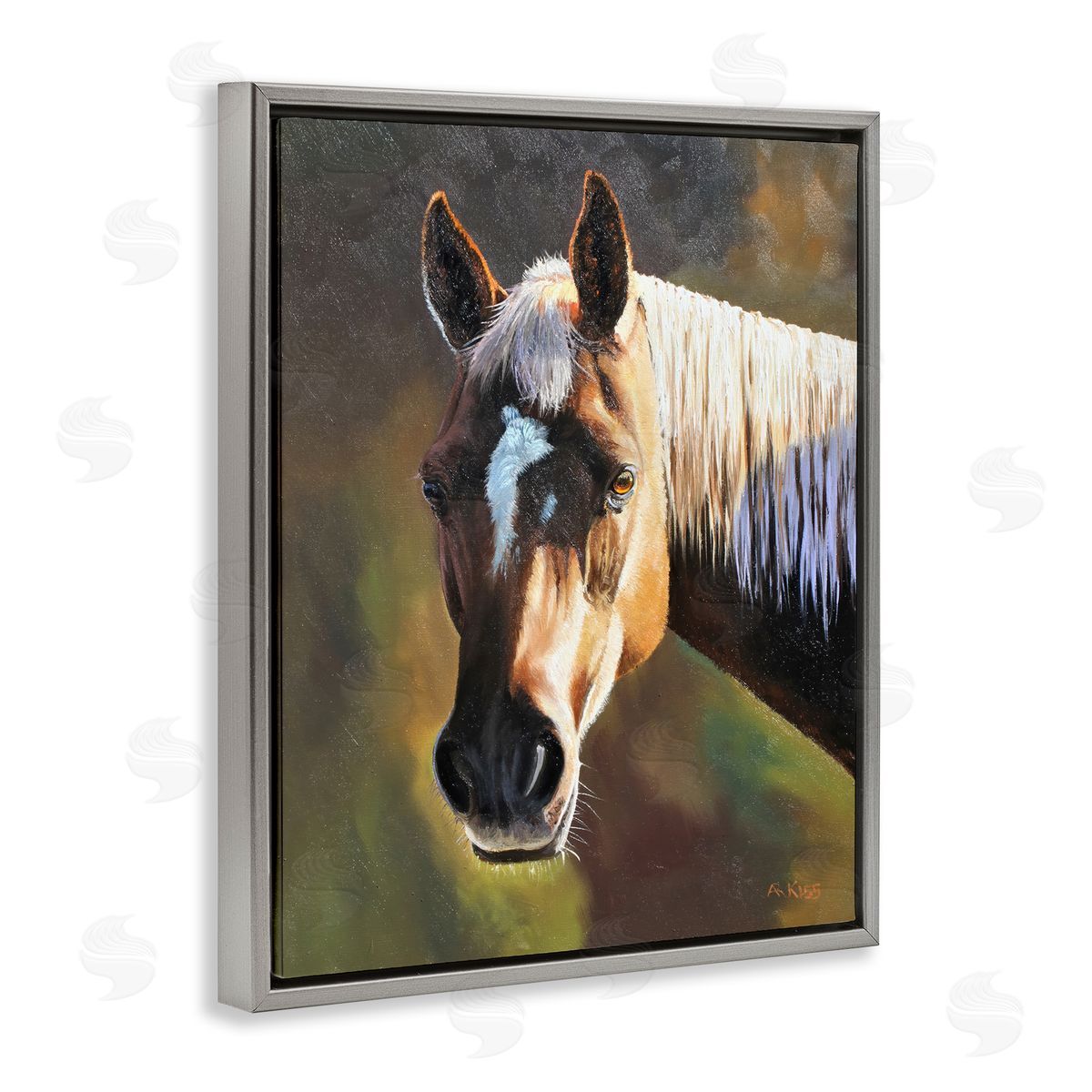 Andrew Kiss Brown Horse Portrait Gray Floating Frame Canvas Wall Art Print