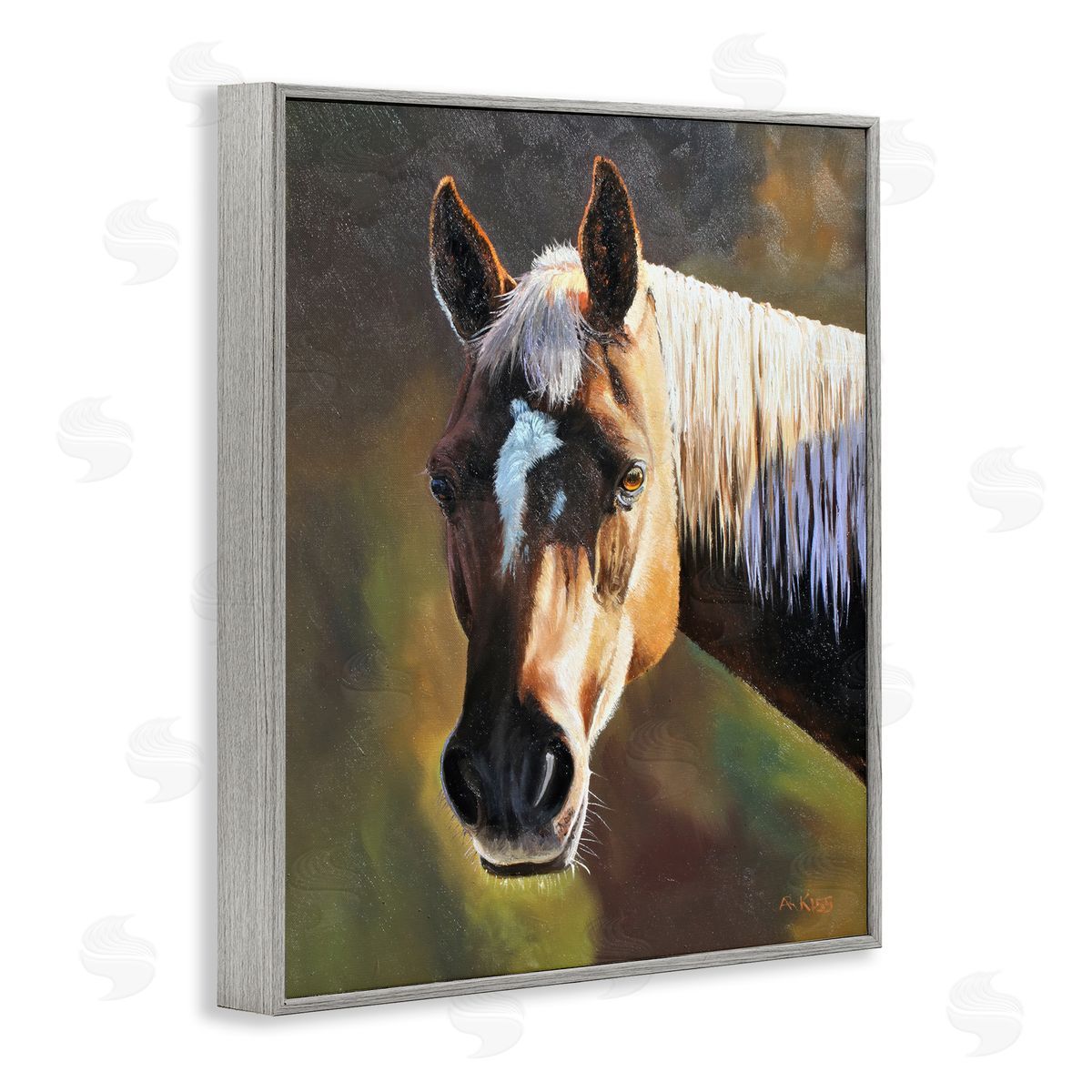 Andrew Kiss Brown Horse Portrait Gray Framed Giclee Wall Art Print