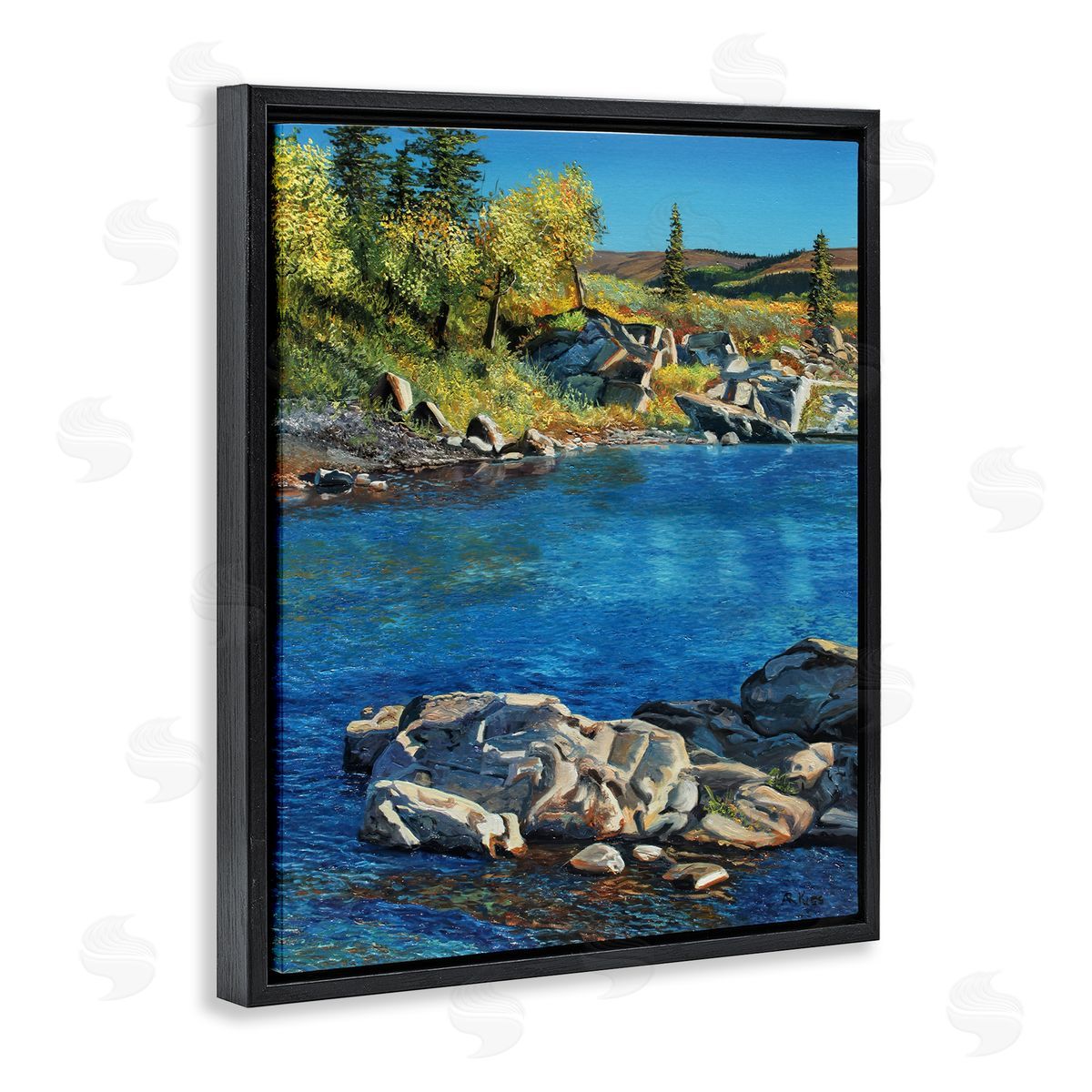 Andrew Kiss Rocky River Landscape Black Floating Frame Canvas Wall Art Print