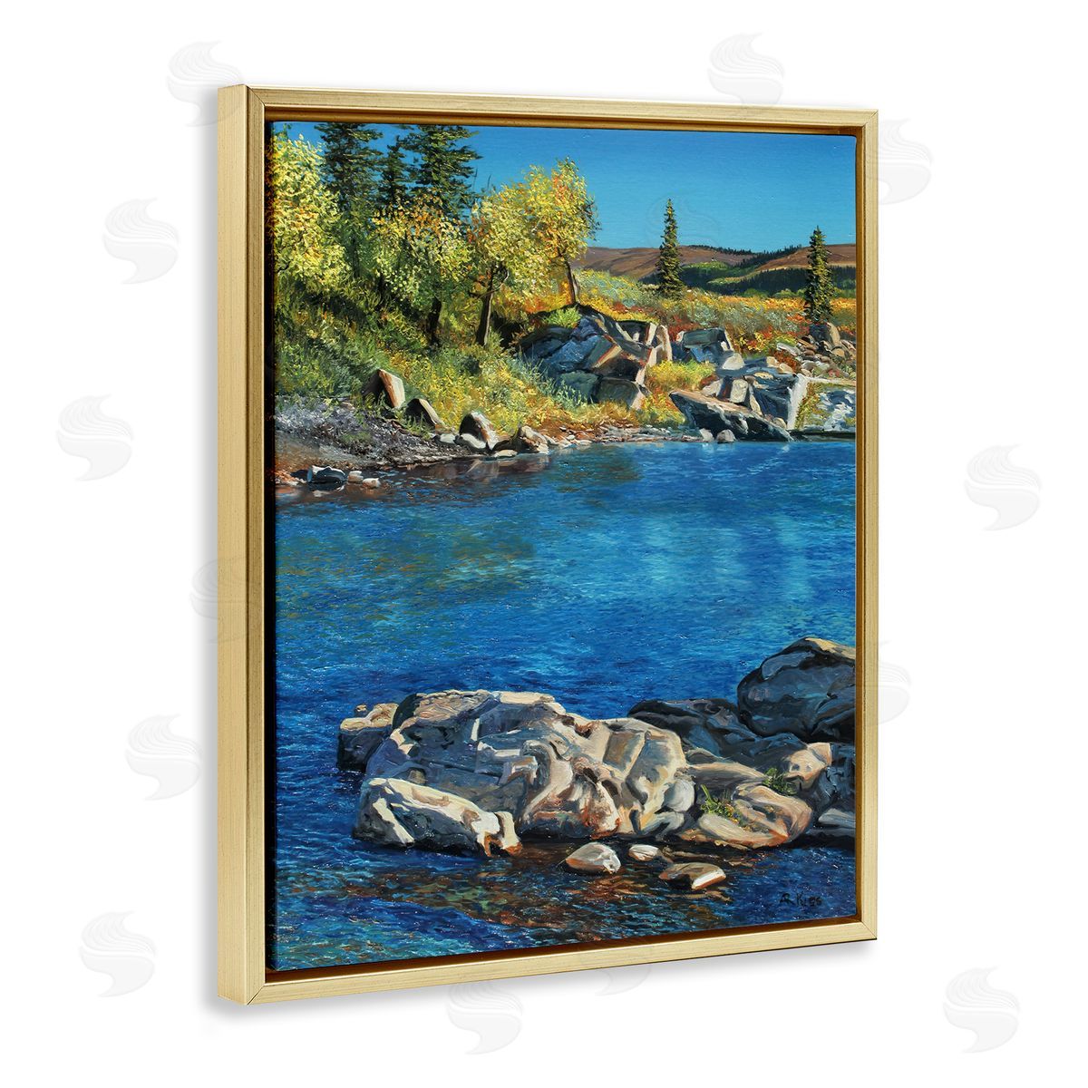 Andrew Kiss Rocky River Landscape Gold Floating Frame Canvas Wall Art Print