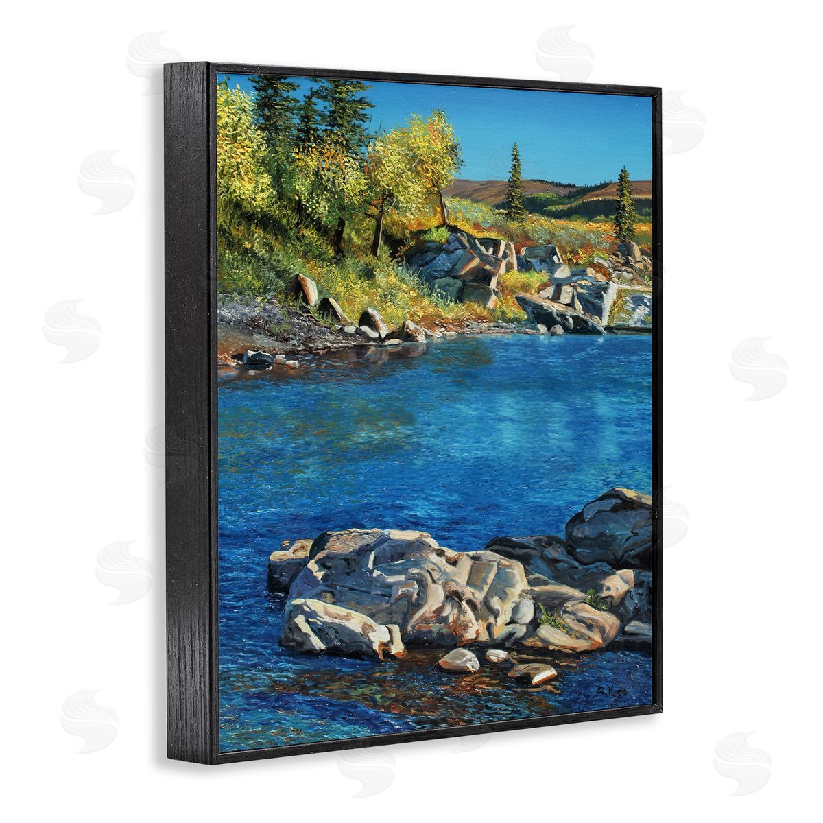 Andrew Kiss Rocky River Landscape Black Framed Giclee Wall Art Print