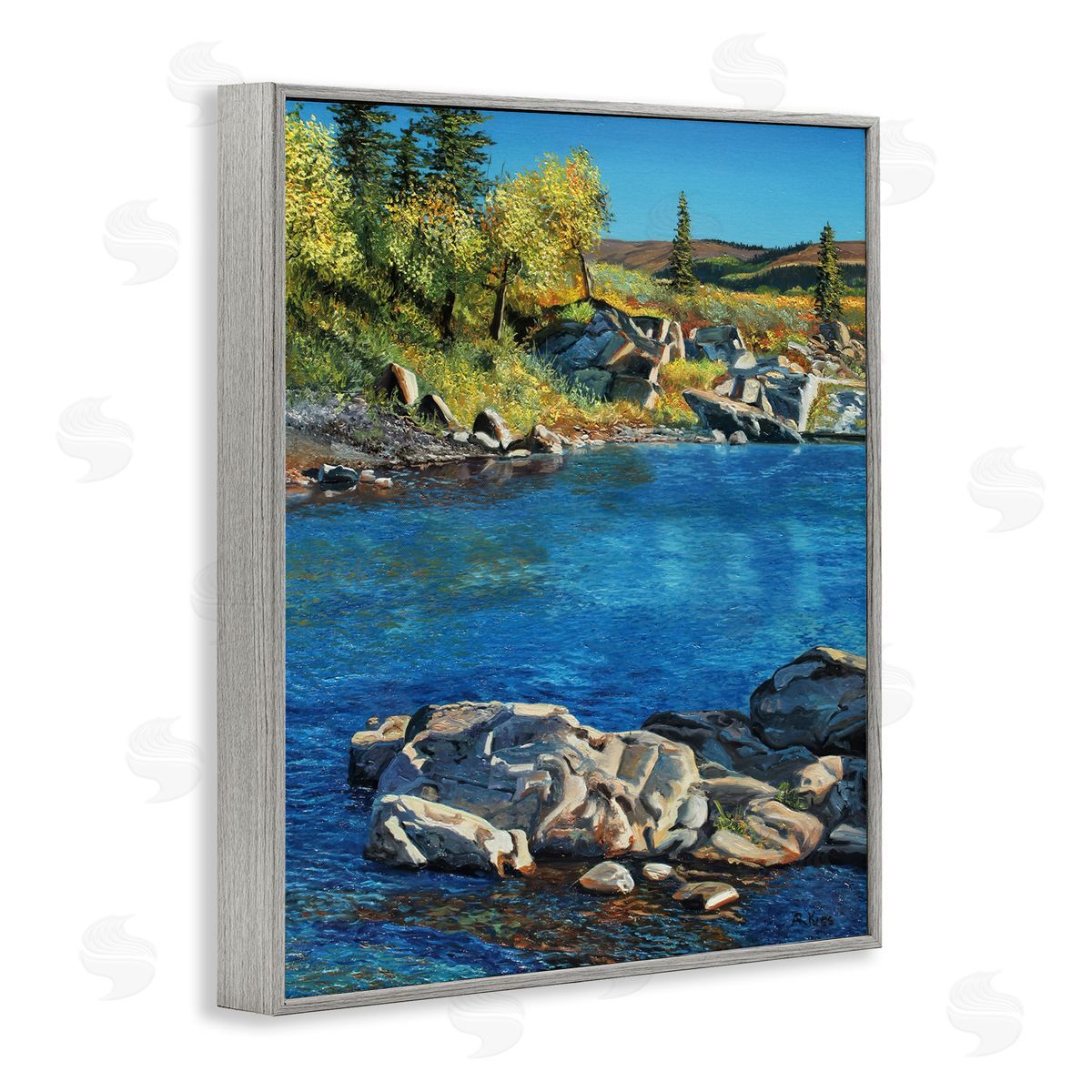 Andrew Kiss Rocky River Landscape Gray Framed Giclee Wall Art Print