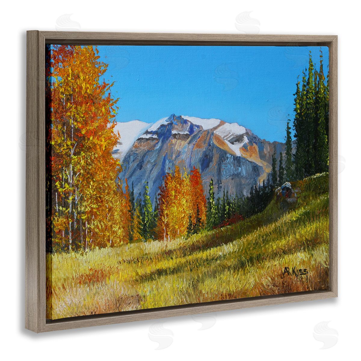 Andrew Kiss Autumnal Mountain Valley Brown Floating Frame Canvas Wall Art Print