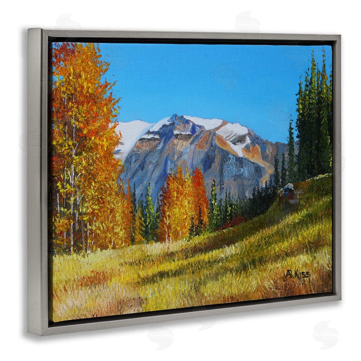 Andrew Kiss Autumnal Mountain Valley Gray Floating Frame Canvas Wall Art Print