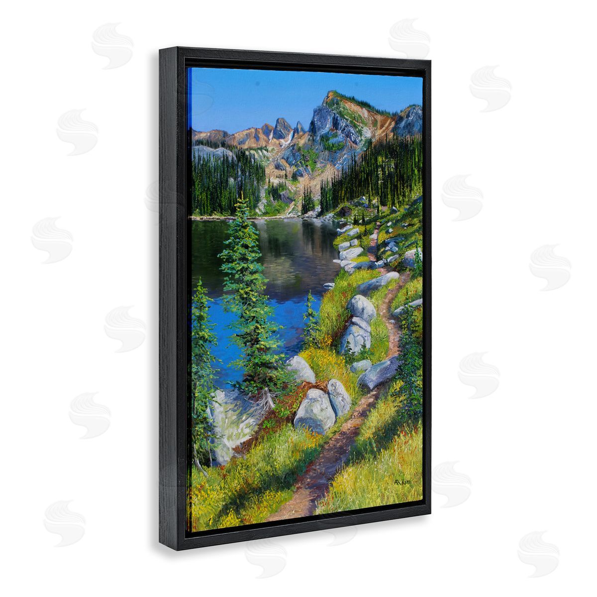 Andrew Kiss Alpine Lake Landscape Black Floating Frame Canvas Wall Art Print