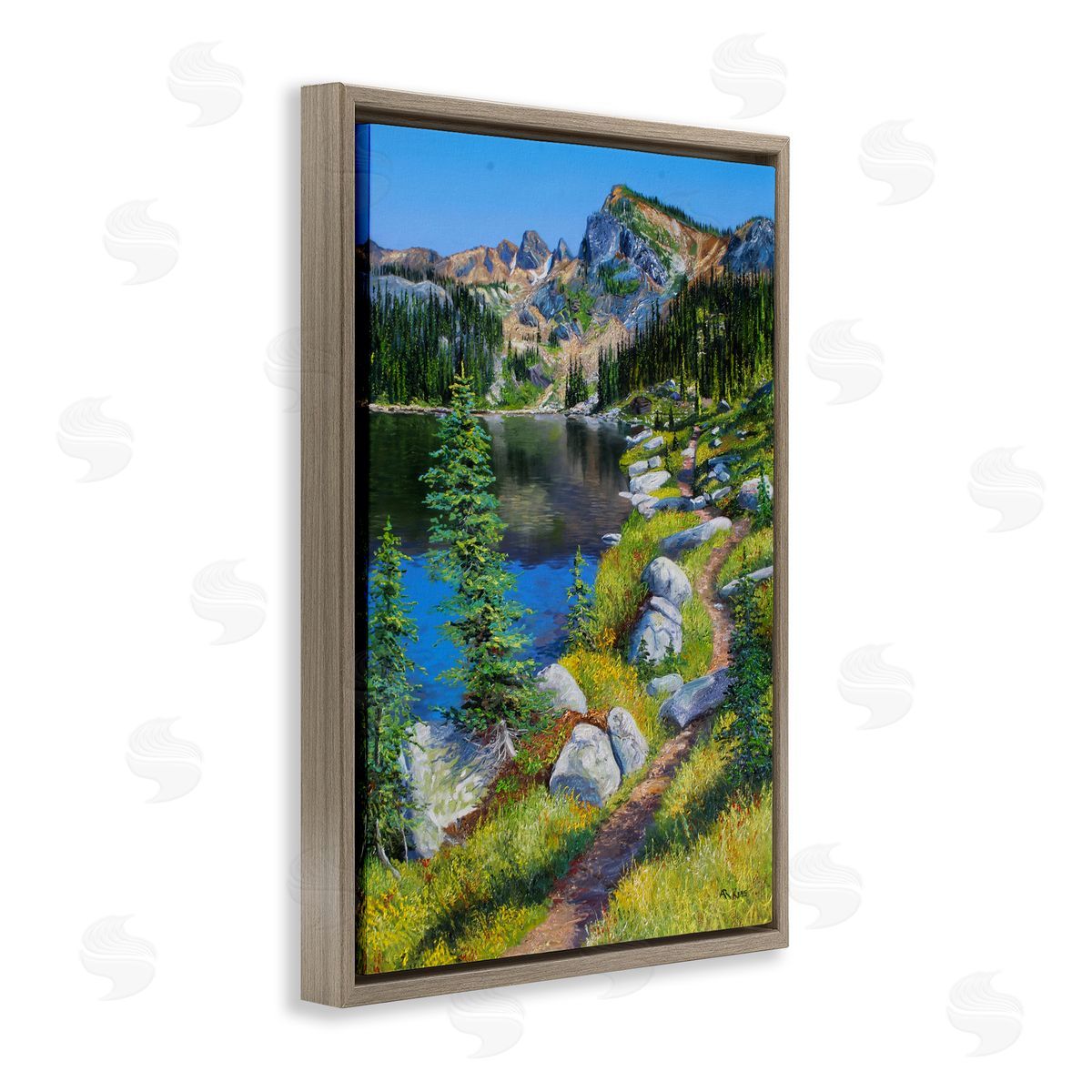 Andrew Kiss Alpine Lake Landscape Brown Floating Frame Canvas Wall Art Print