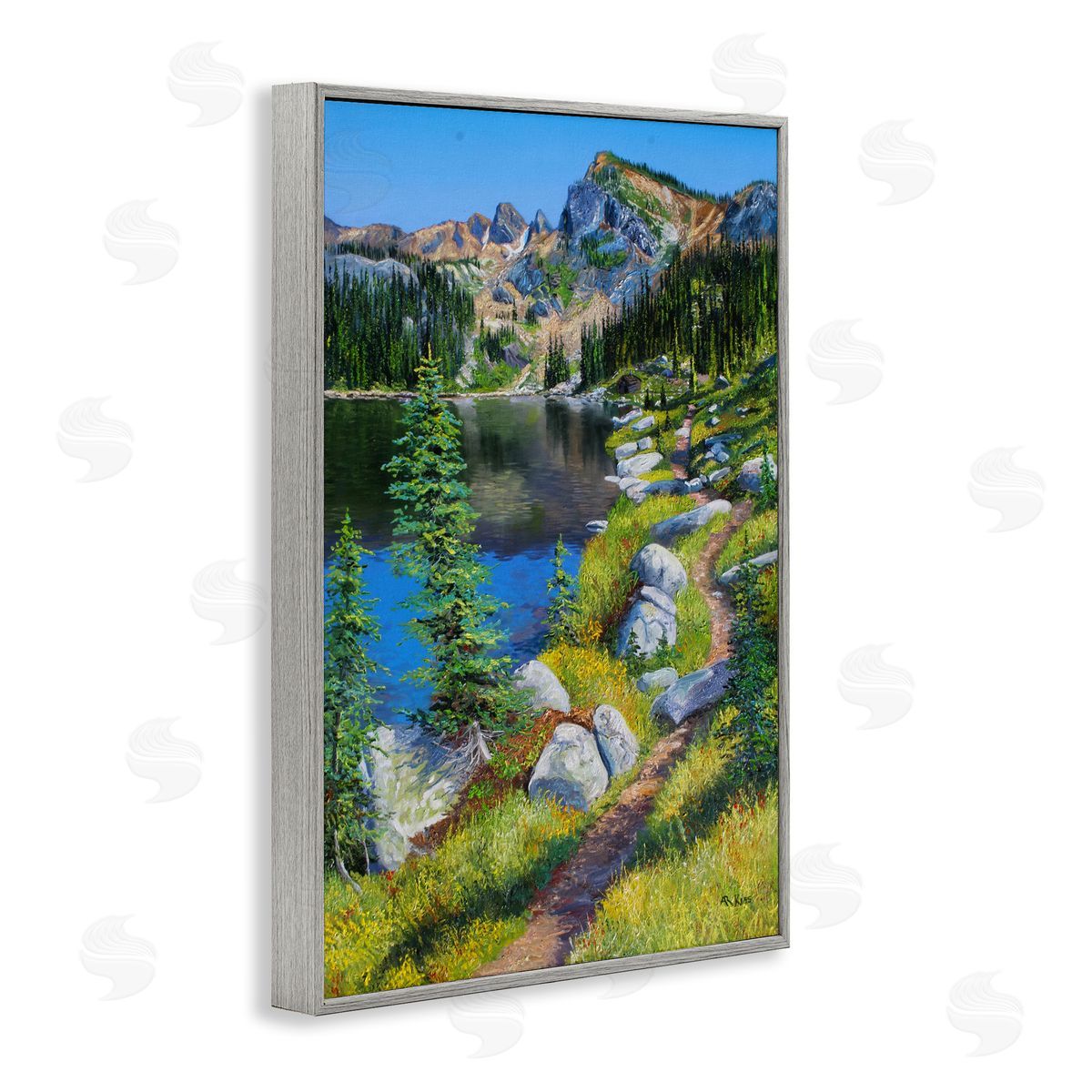 Andrew Kiss Alpine Lake Landscape Gray Framed Giclee Wall Art Print