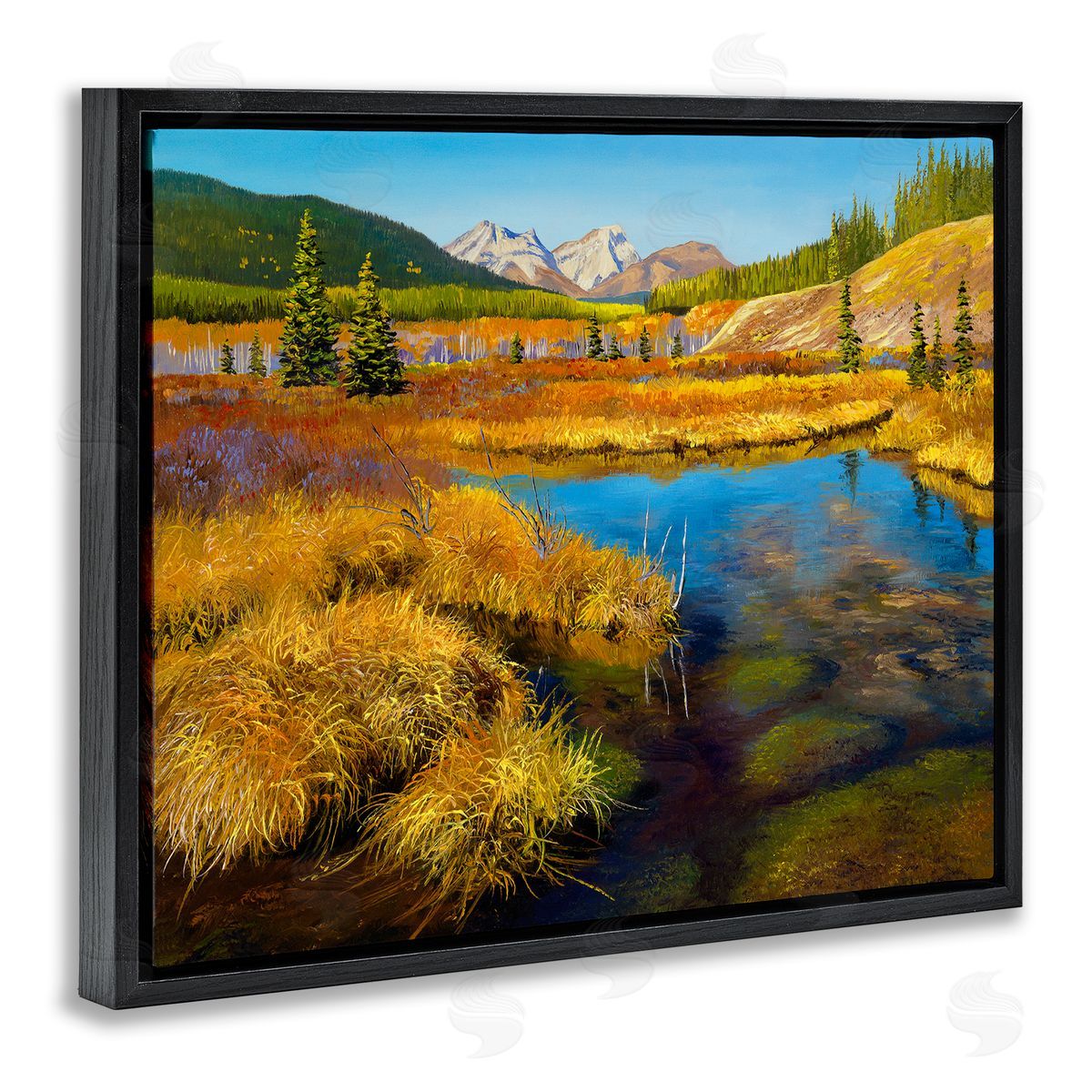 Andrew Kiss Lush Pond Landscape Black Floating Frame Canvas Wall Art Print