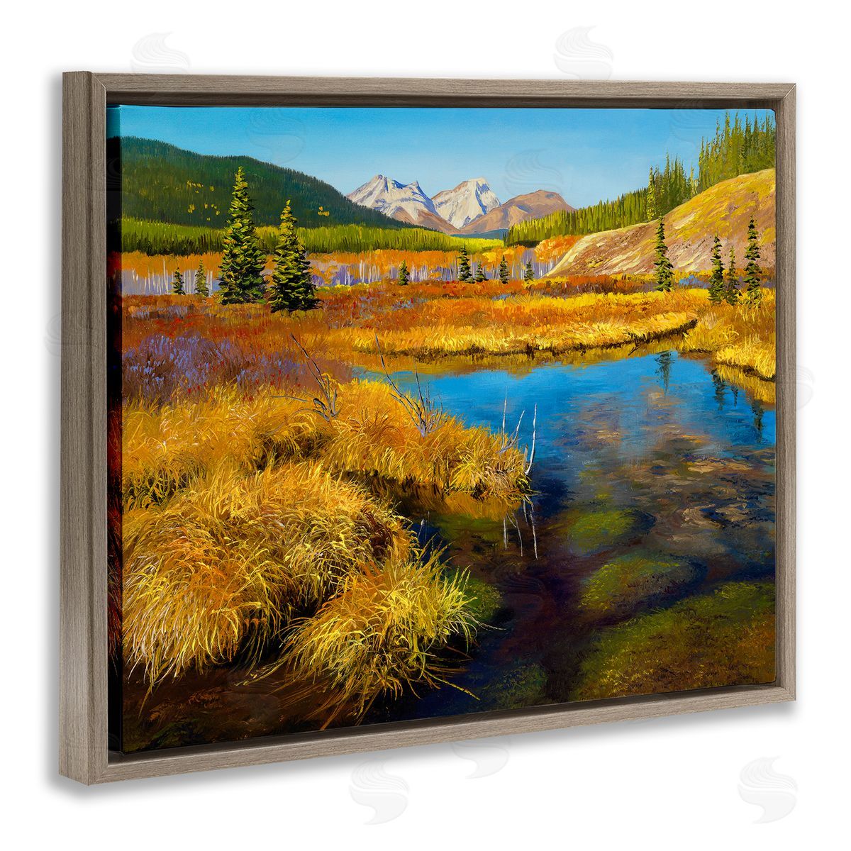 Andrew Kiss Lush Pond Landscape Brown Floating Frame Canvas Wall Art Print
