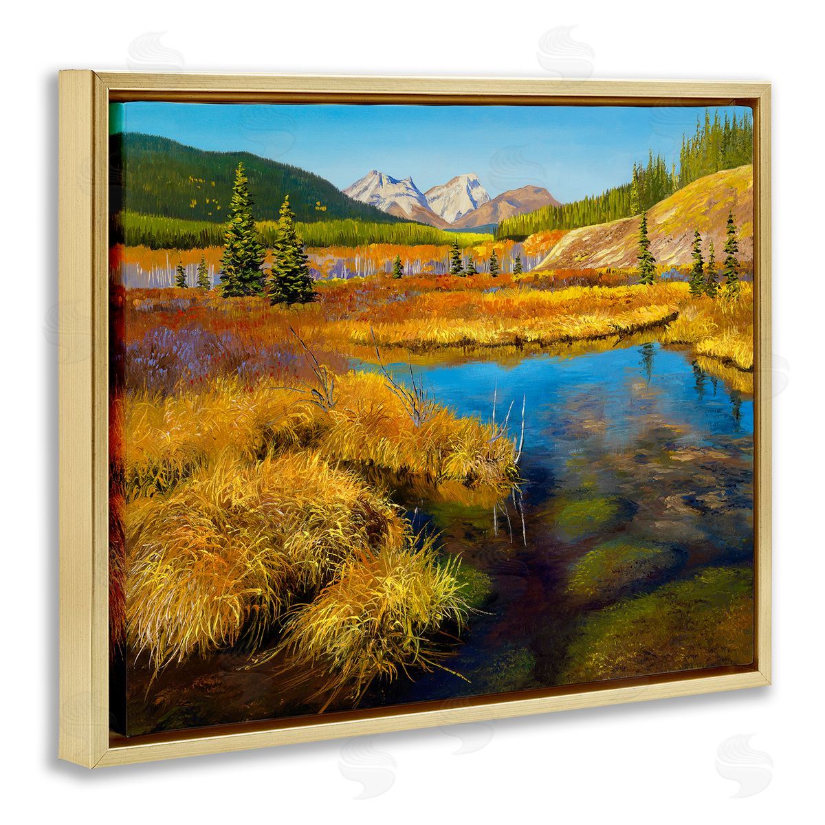 Andrew Kiss Lush Pond Landscape Gold Floating Frame Canvas Wall Art Print