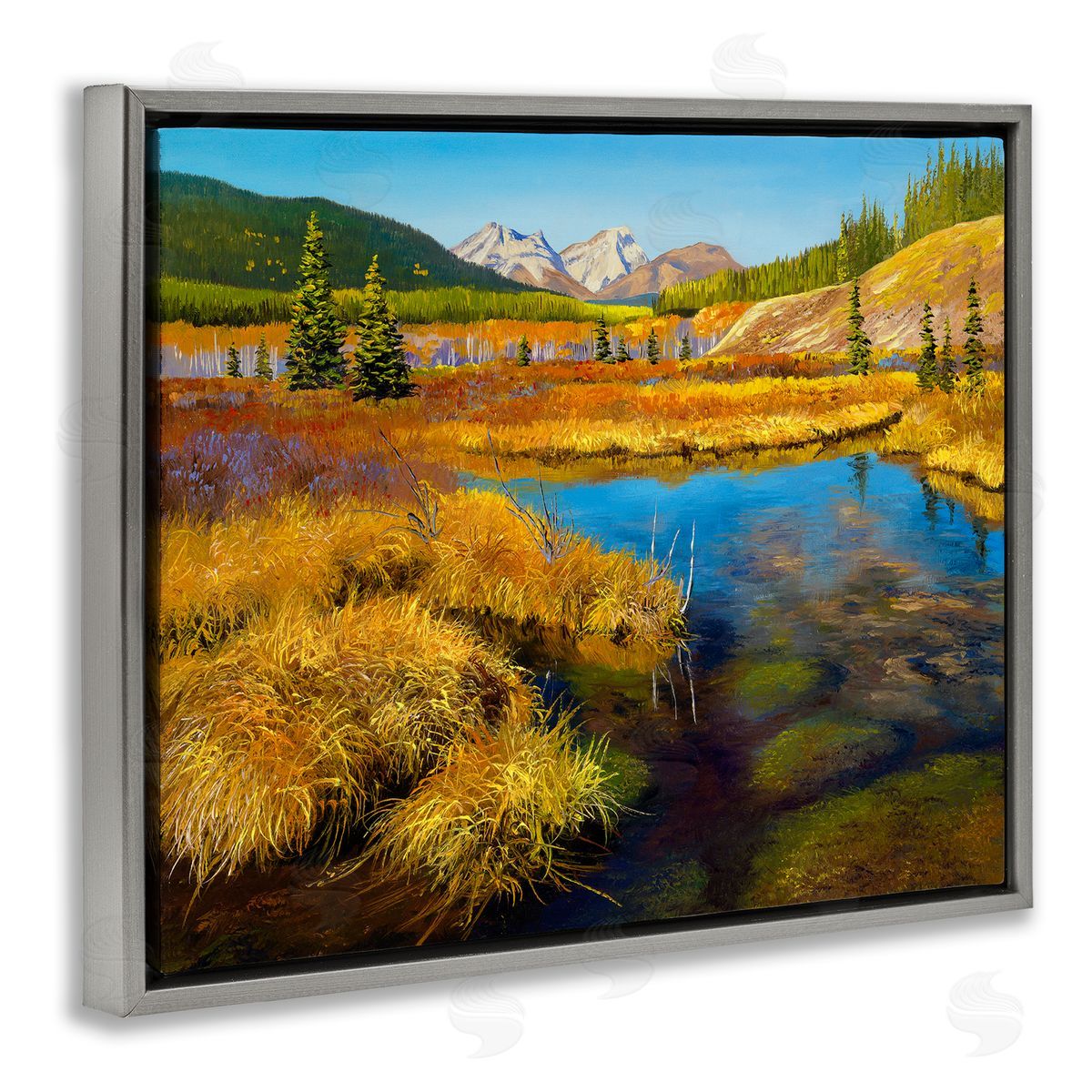 Andrew Kiss Lush Pond Landscape Gray Floating Frame Canvas Wall Art Print