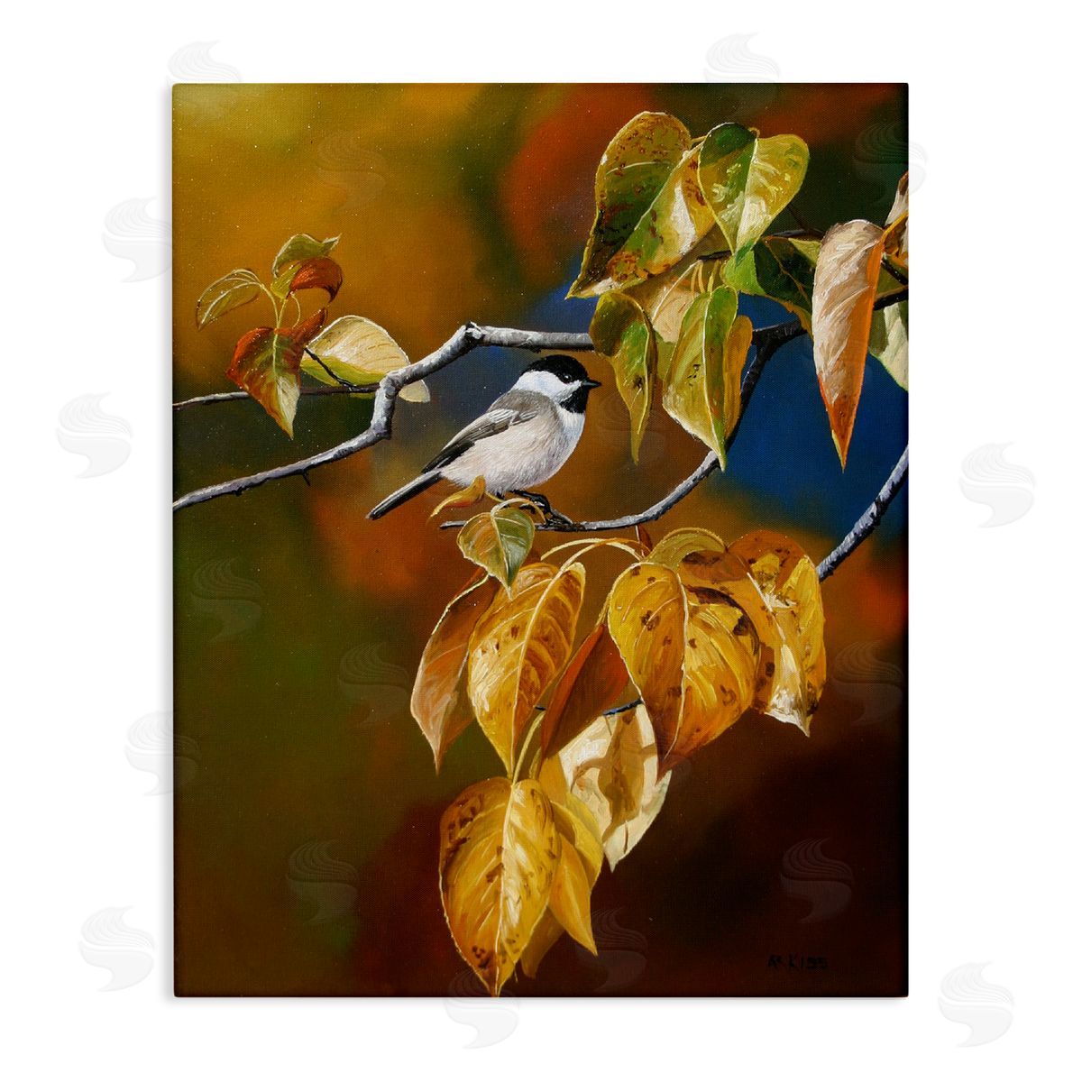 Andrew Kiss Chickadee on Branch Canvas Wall Art Print