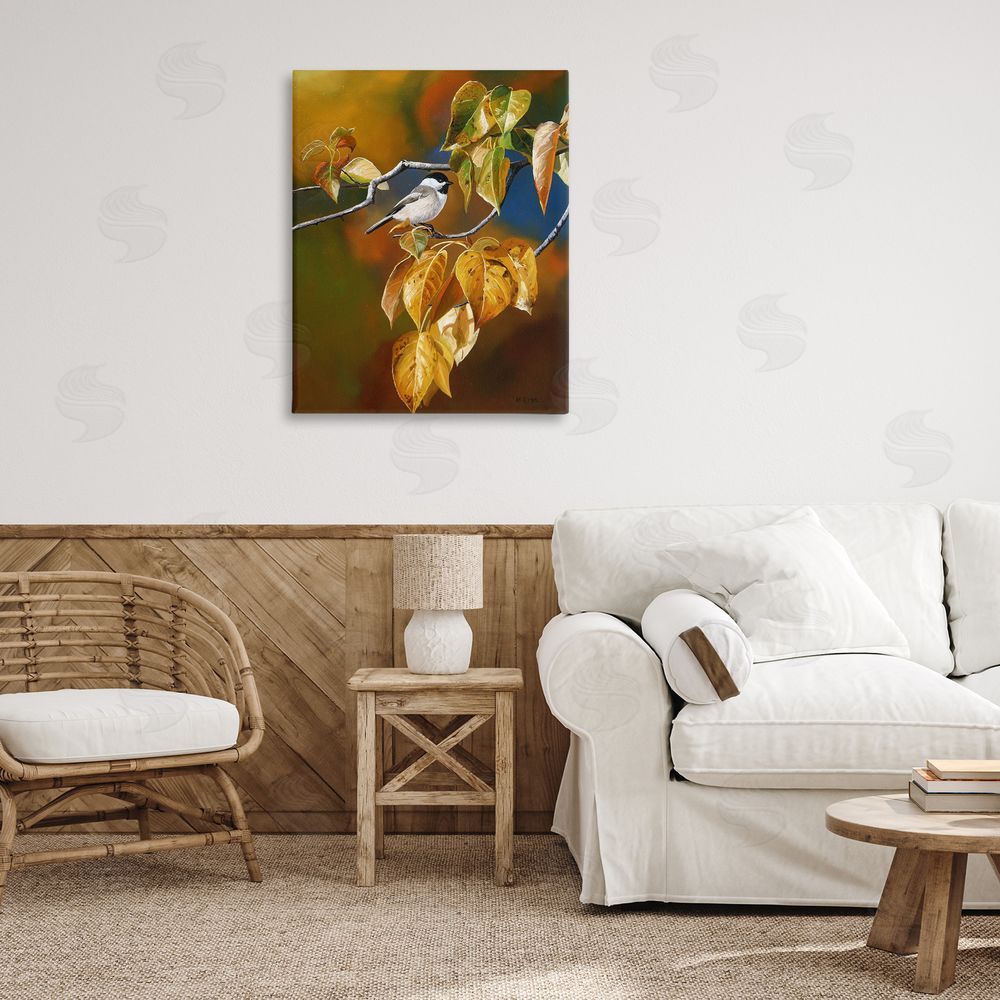Andrew Kiss Chickadee on Branch Canvas Wall Art Print in Room