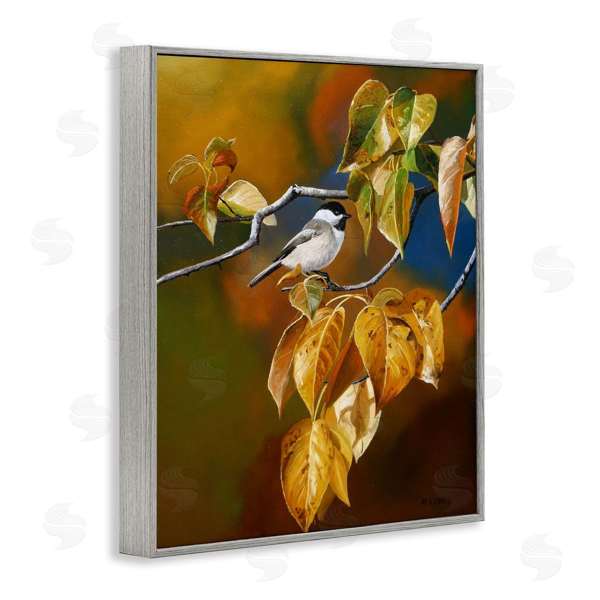 Andrew Kiss Chickadee on Branch Gray Framed Giclee Wall Art Print