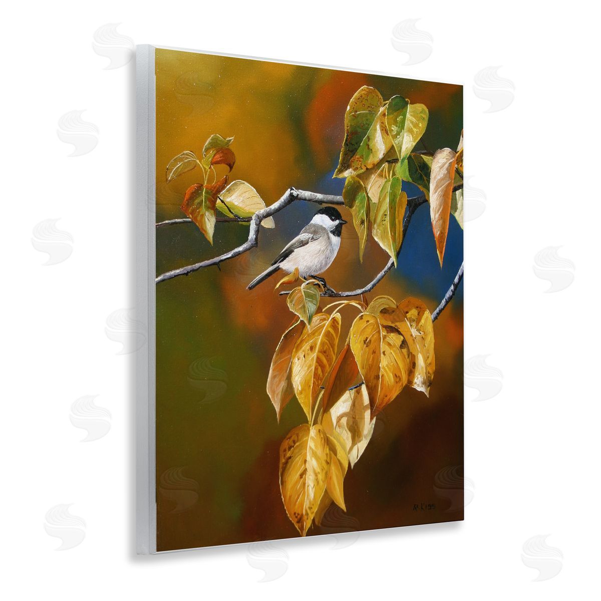 Andrew Kiss Chickadee on Branch Wooden Wall Plaque Art Print