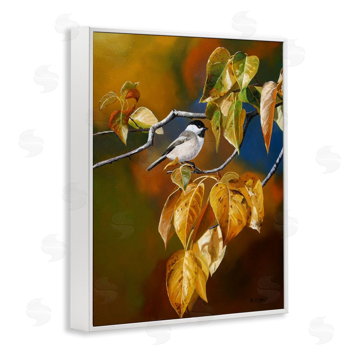 Andrew Kiss Chickadee on Branch White Framed Giclee Wall Art Print