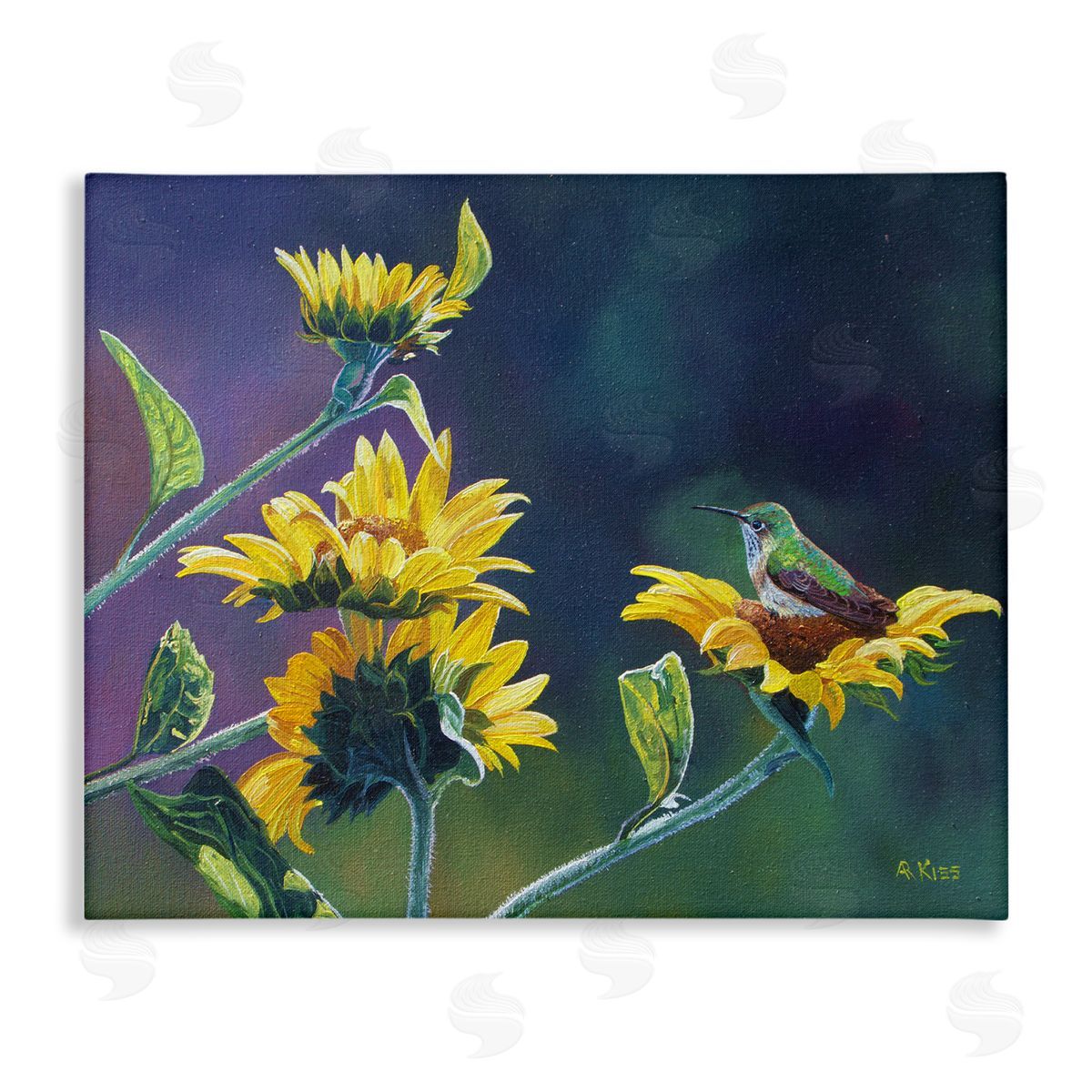 Andrew Kiss Resting Birds on Sunflowers Canvas Wall Art Print