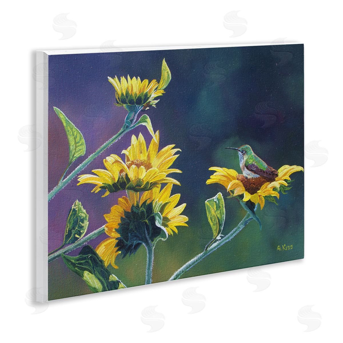 Andrew Kiss Resting Birds on Sunflowers Wooden Wall Plaque Art Print