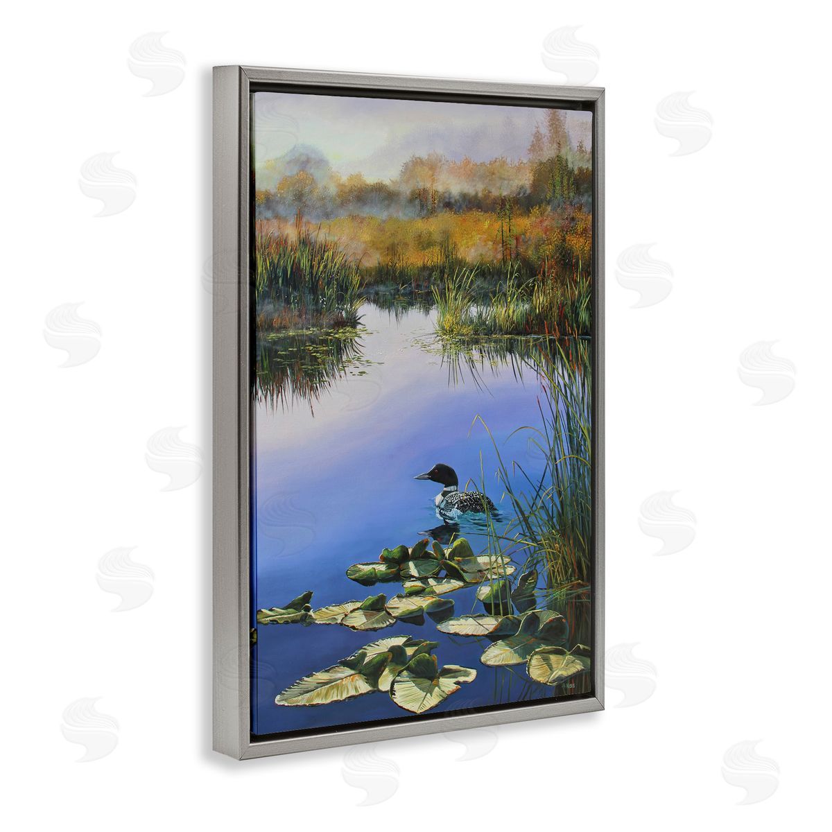 Andrew Kiss Duck's Morning Solitude Gray Floating Frame Canvas Wall Art Print