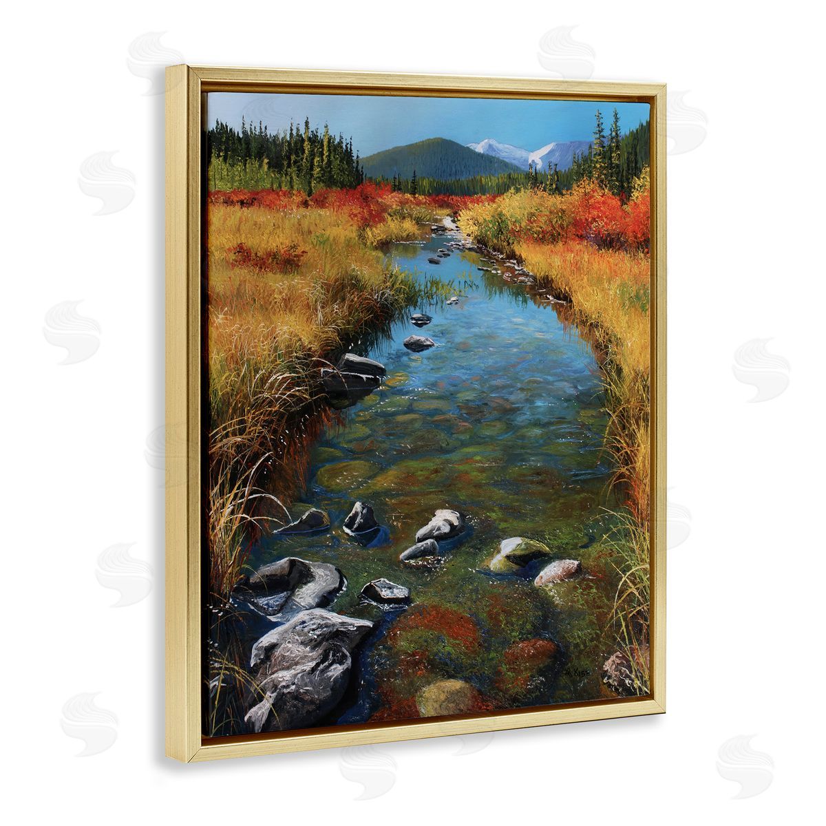Andrew Kiss Outflow From Lake Gold Floating Frame Canvas Wall Art Print