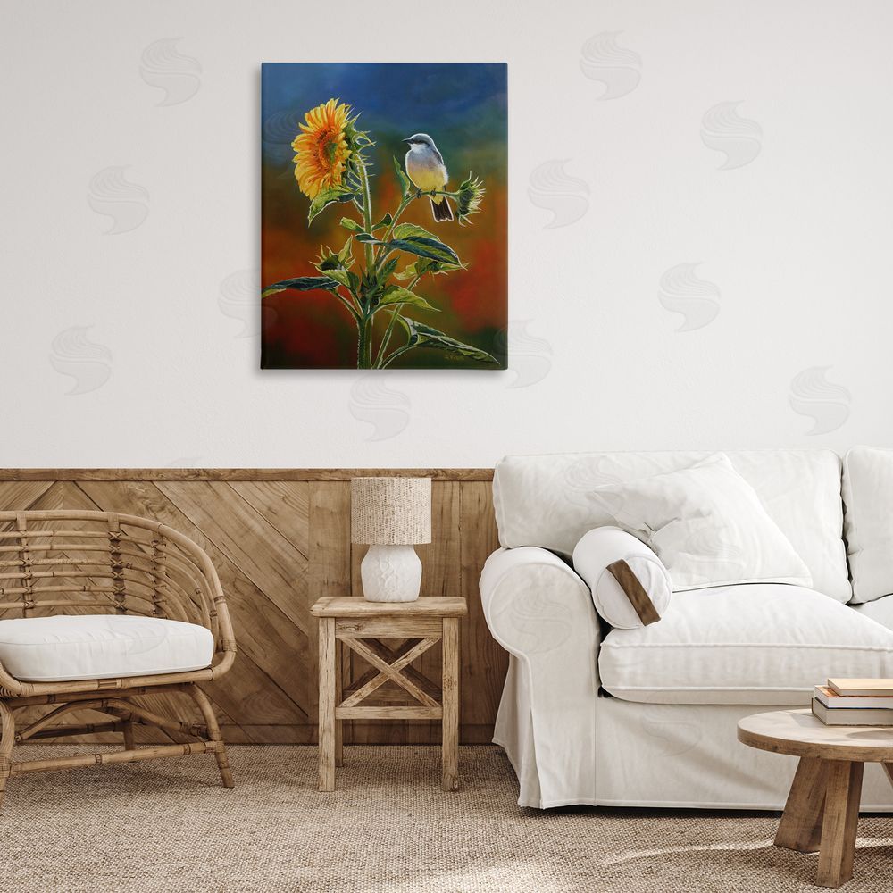 Andrew Kiss Western Kingbird & Flower Canvas Wall Art Print in Room