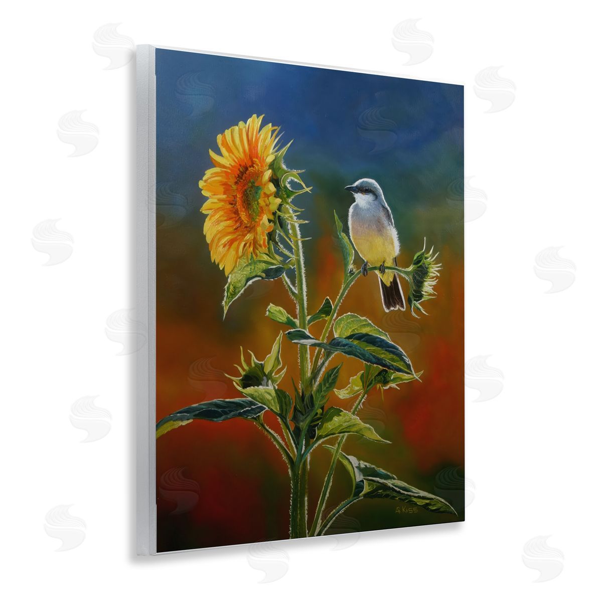 Andrew Kiss Western Kingbird & Flower Wooden Wall Plaque Art Print
