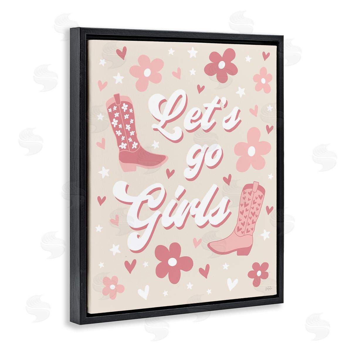Natalie Carpentieri Groovy Let's Go Girls Black Floating Frame Canvas Wall Art Print