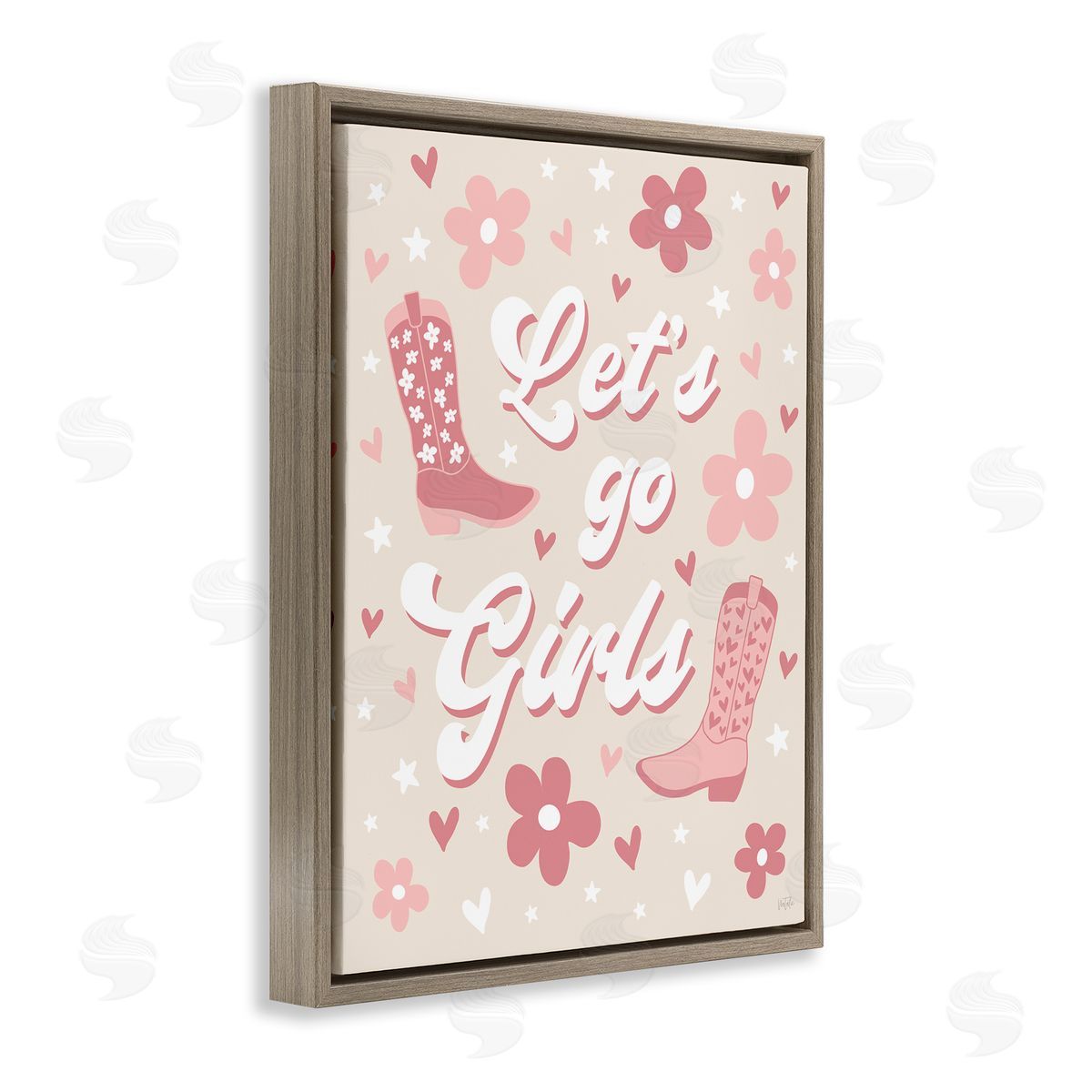 Natalie Carpentieri Groovy Let's Go Girls Brown Floating Frame Canvas Wall Art Print