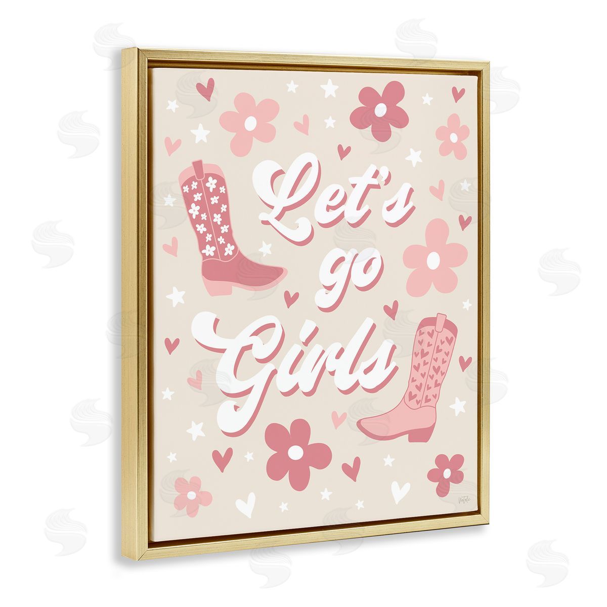 Natalie Carpentieri Groovy Let's Go Girls Gold Floating Frame Canvas Wall Art Print