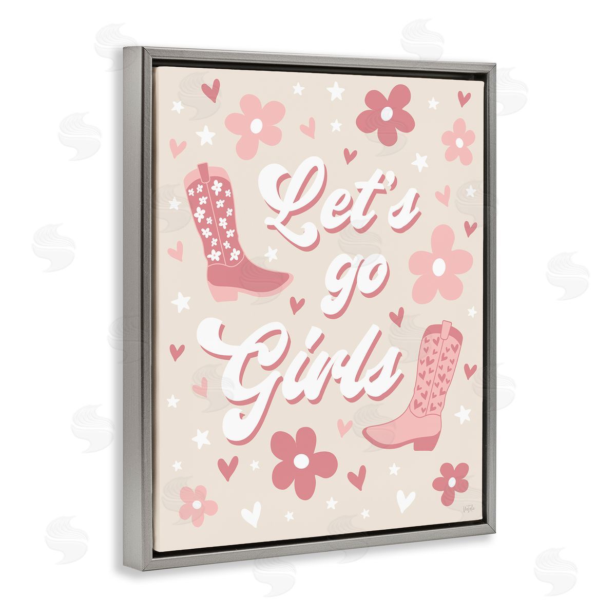 Natalie Carpentieri Groovy Let's Go Girls Gray Floating Frame Canvas Wall Art Print