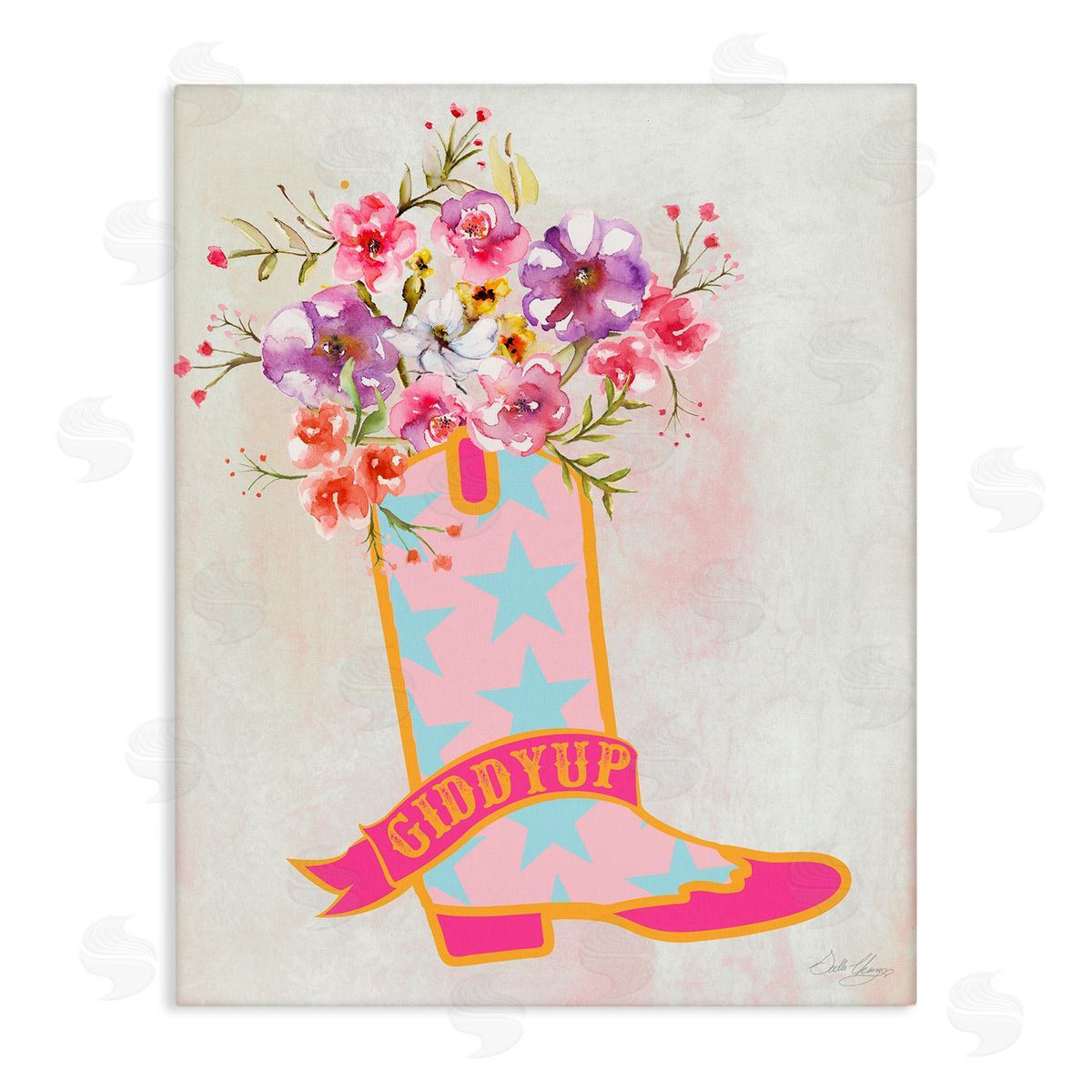 Stella Chang Giddy Up Floral Cowgirl Canvas Wall Art Print