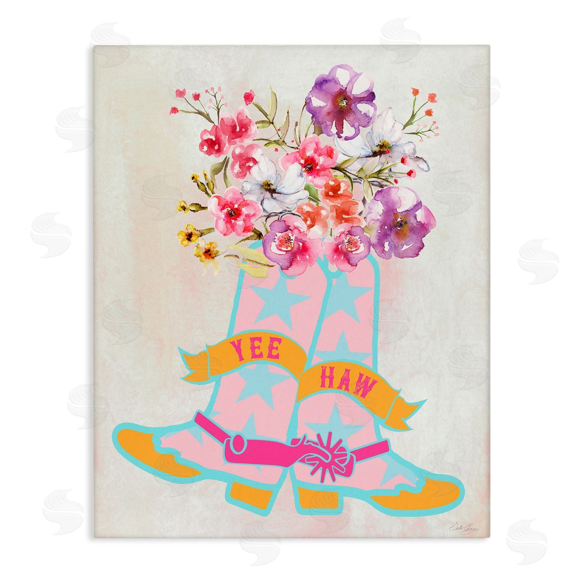 Stella Chang Yee Haw Floral Cowgirl Canvas Wall Art Print