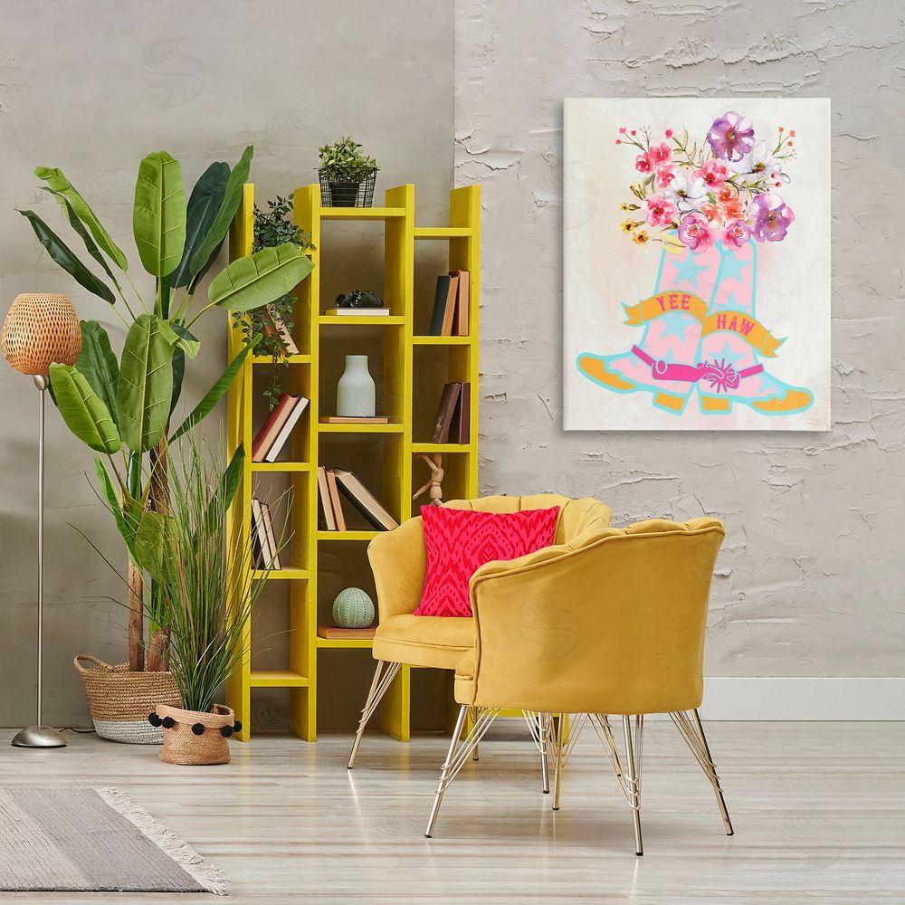 Stella Chang Yee Haw Floral Cowgirl Canvas Wall Art Print in Room