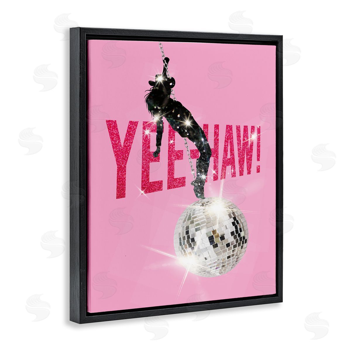 Susan Arnot Yeehaw Disco Cowgirl Black Floating Frame Canvas Wall Art Print