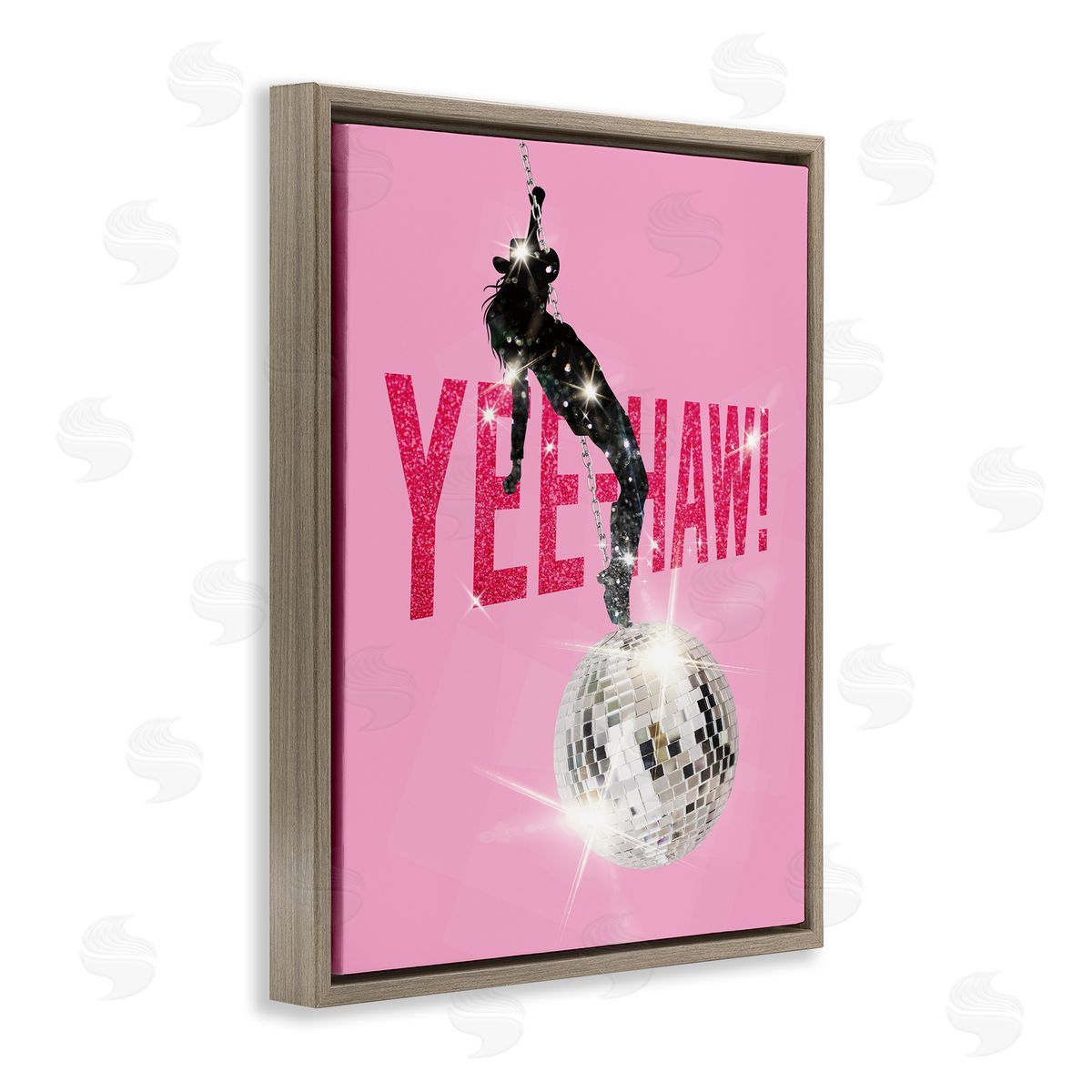 Susan Arnot Yeehaw Disco Cowgirl Brown Floating Frame Canvas Wall Art Print