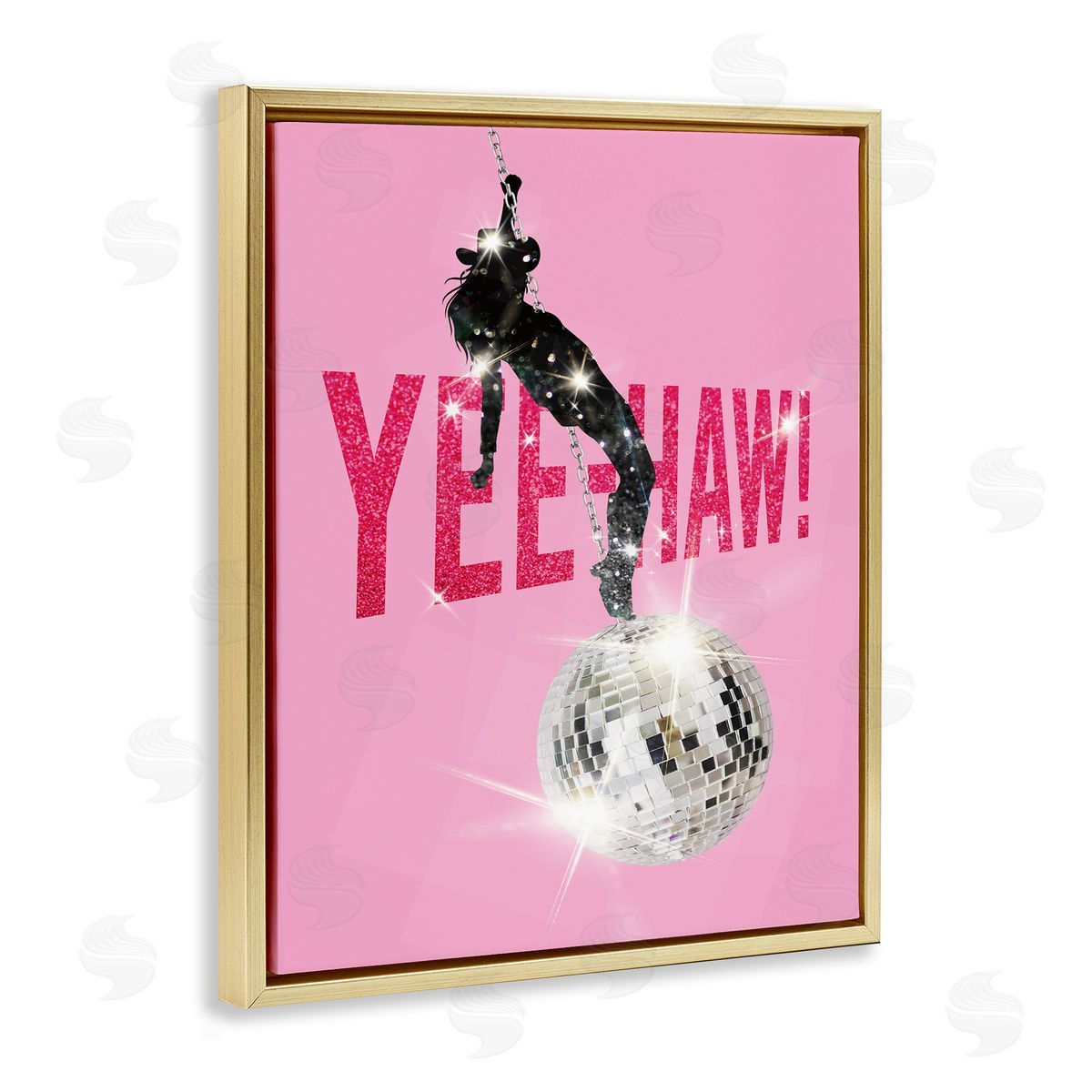 Susan Arnot Yeehaw Disco Cowgirl Gold Floating Frame Canvas Wall Art Print