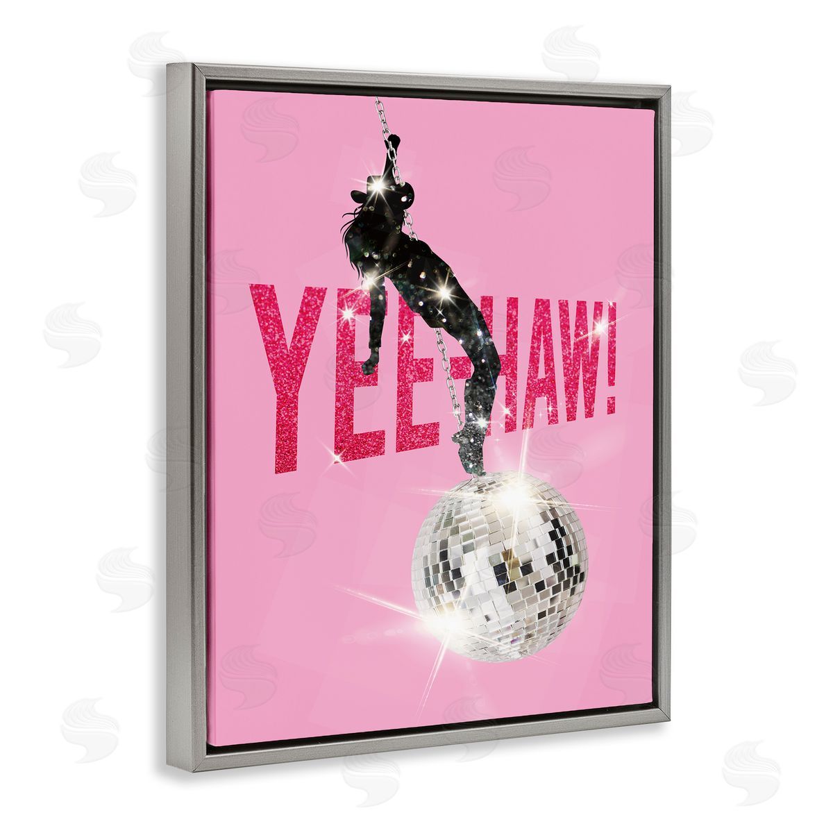 Susan Arnot Yeehaw Disco Cowgirl Gray Floating Frame Canvas Wall Art Print