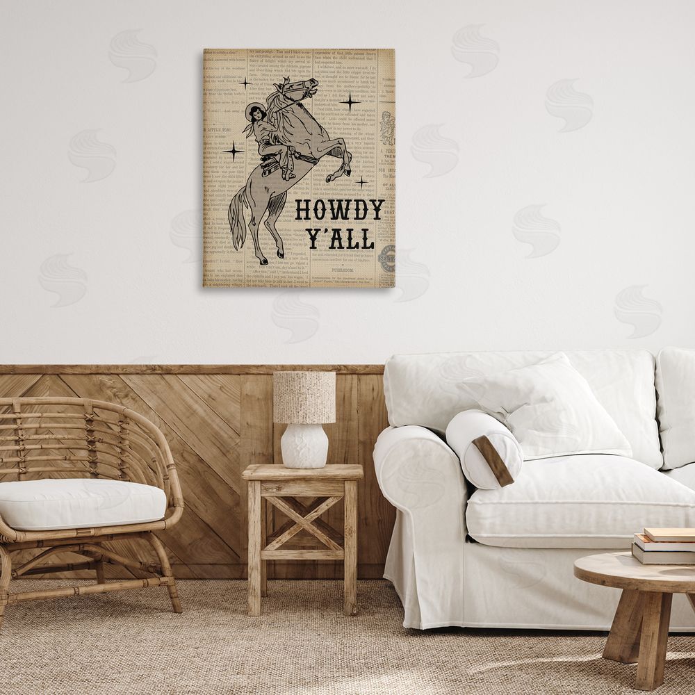 Daniela Santiago Howdy Y'all Vintage Newspaper Canvas Wall Art Print in Room