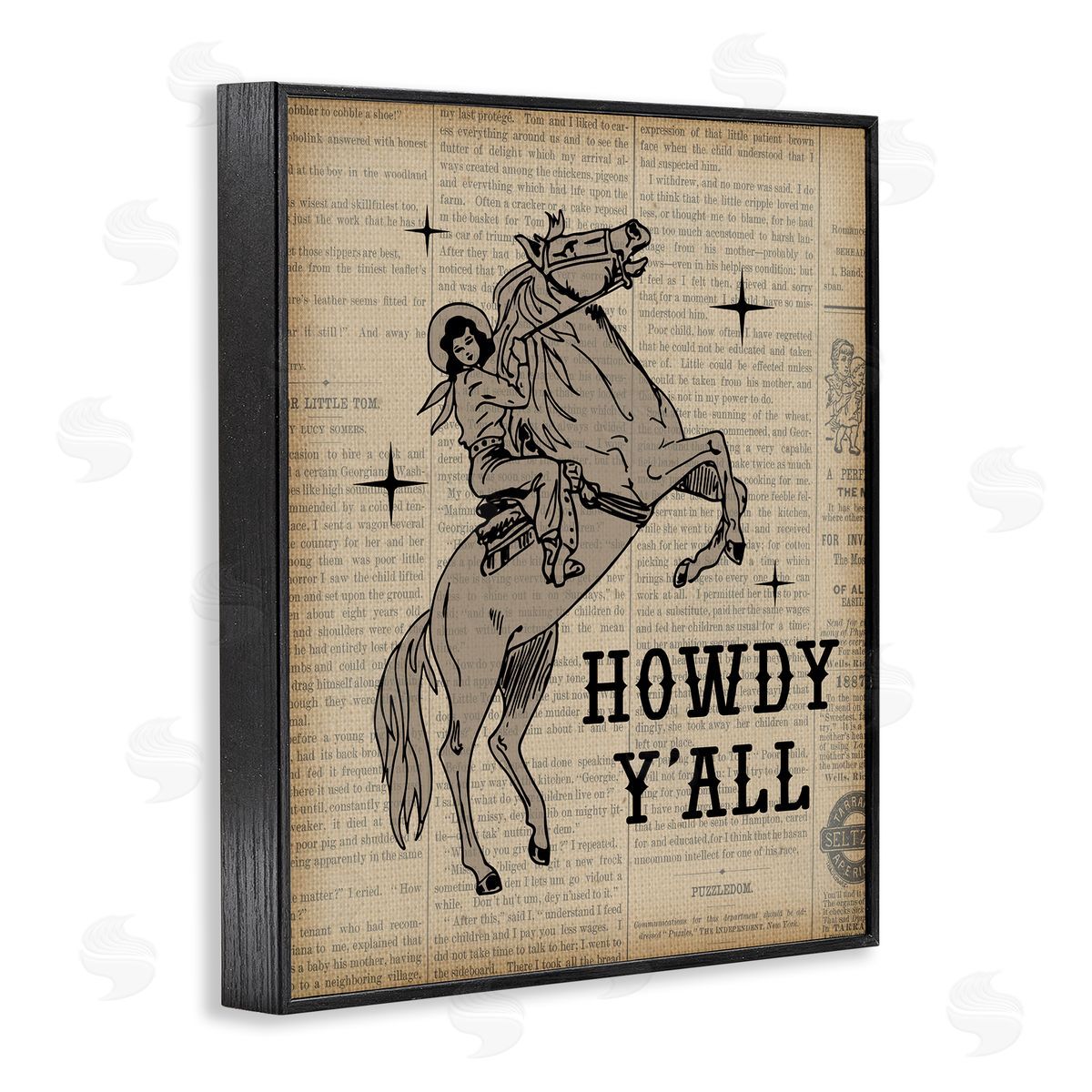 Daniela Santiago Howdy Y'all Vintage Newspaper Black Framed Giclee Wall Art Print