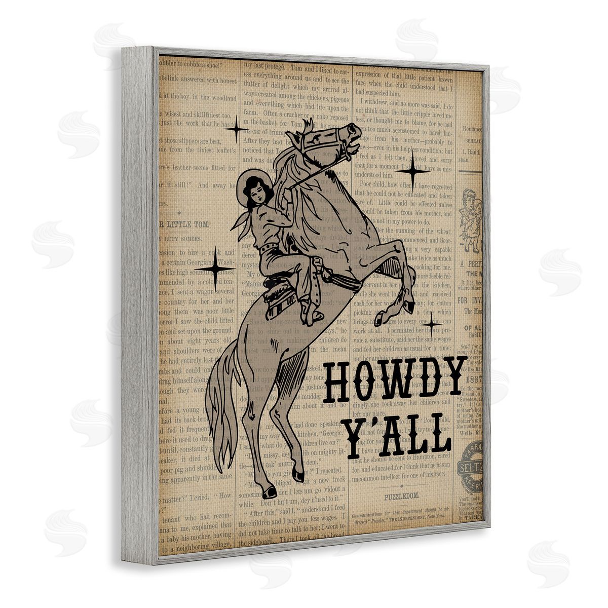 Daniela Santiago Howdy Y'all Vintage Newspaper Gray Framed Giclee Wall Art Print
