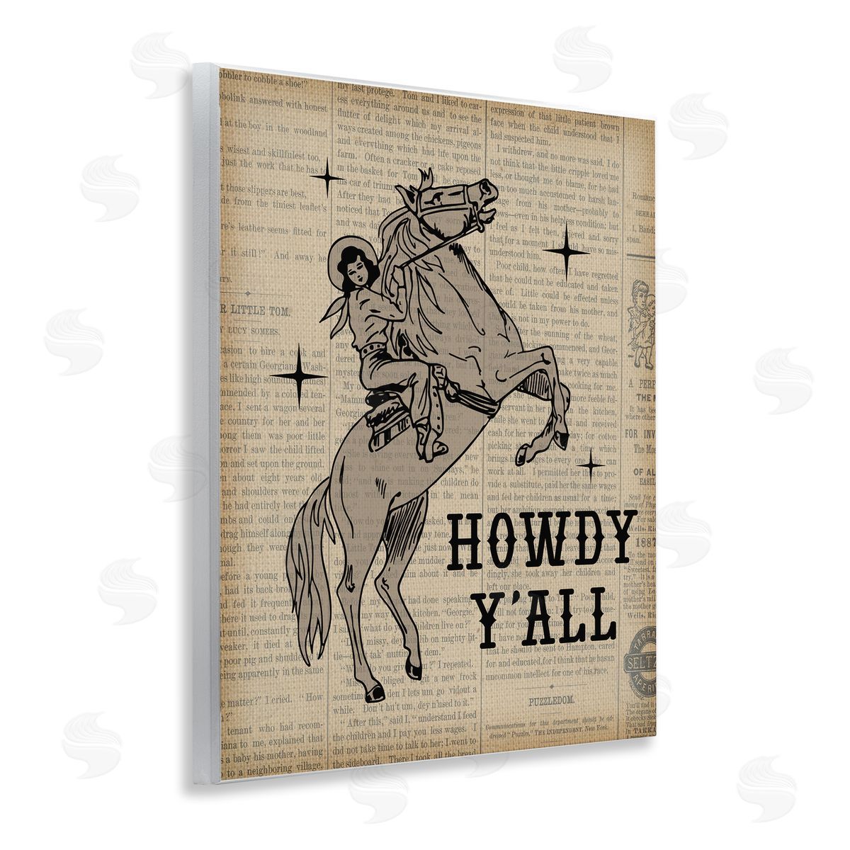 Daniela Santiago Howdy Y'all Vintage Newspaper Wooden Wall Plaque Art Print