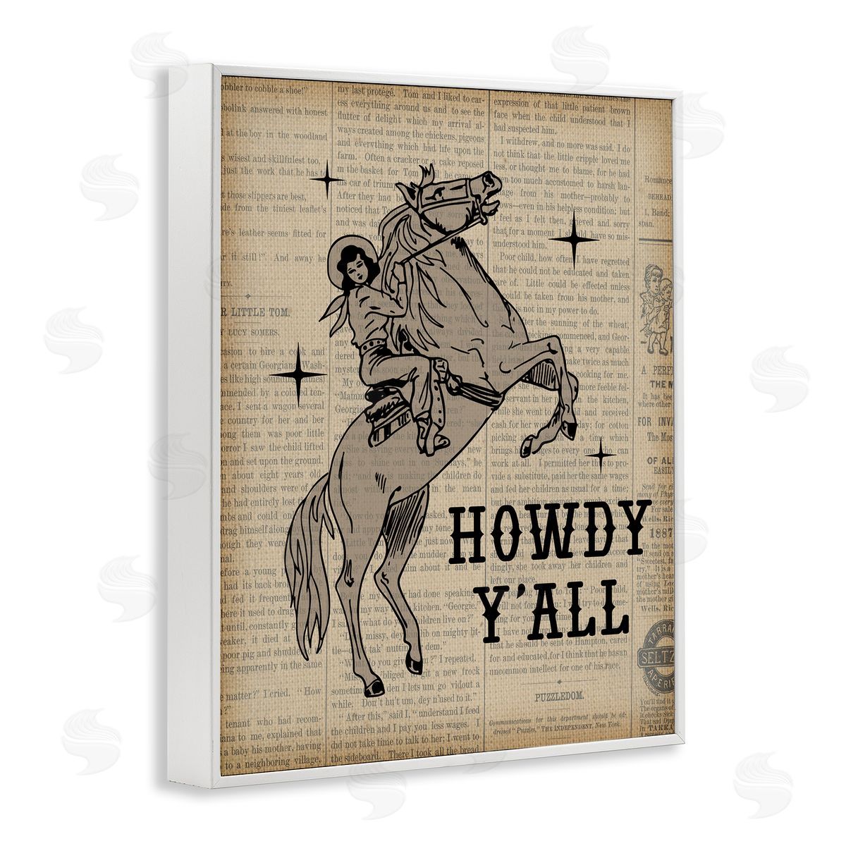Daniela Santiago Howdy Y'all Vintage Newspaper White Framed Giclee Wall Art Print