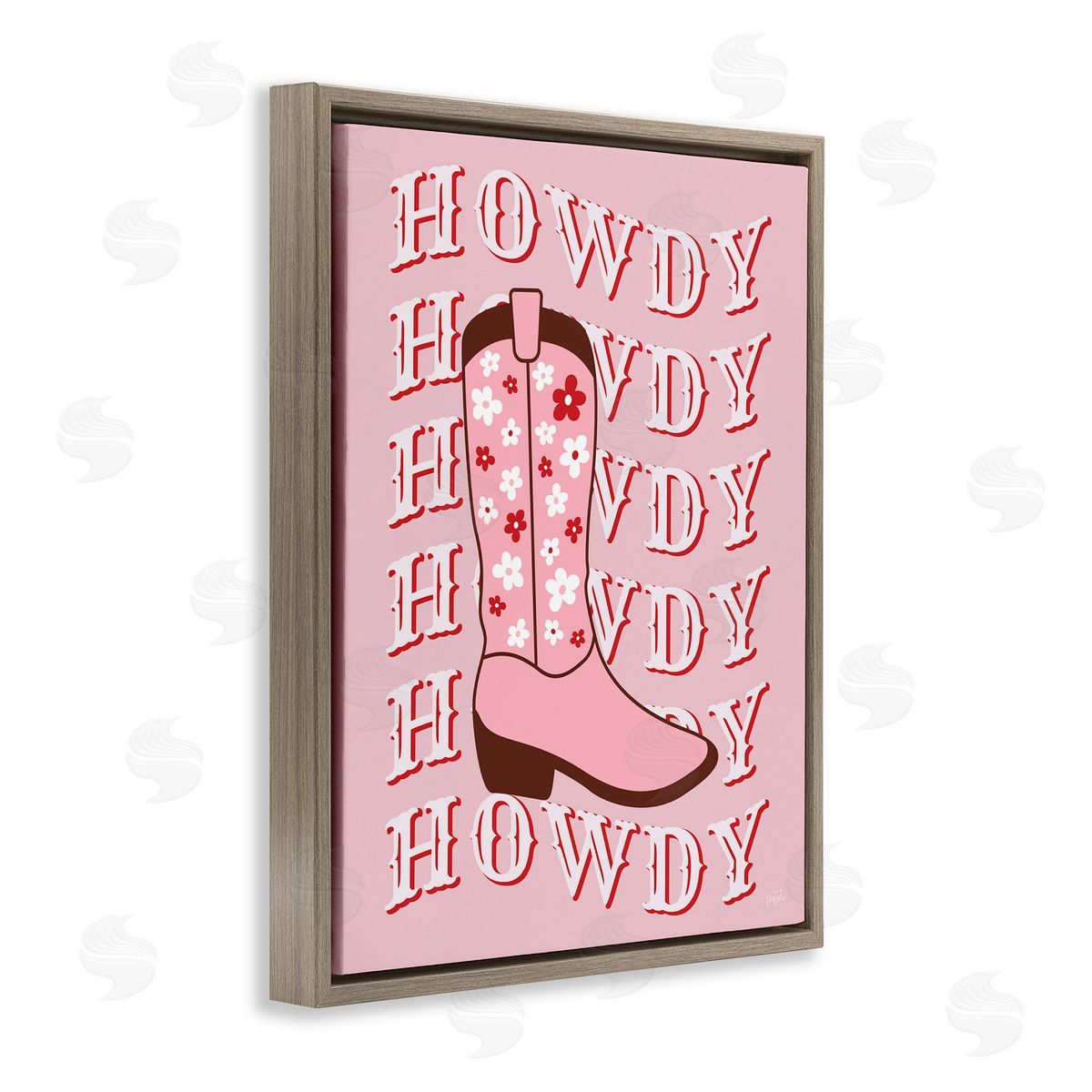 Natalie Carpentieri Howdy Pastel Cowgirl Boot Brown Floating Frame Canvas Wall Art Print