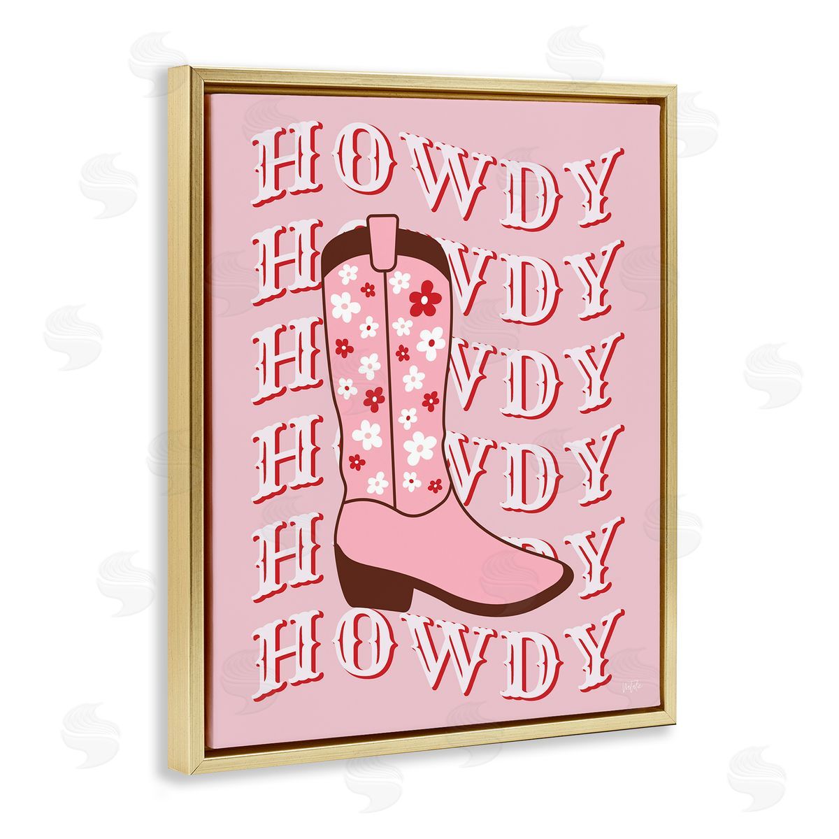 Natalie Carpentieri Howdy Pastel Cowgirl Boot Gold Floating Frame Canvas Wall Art Print