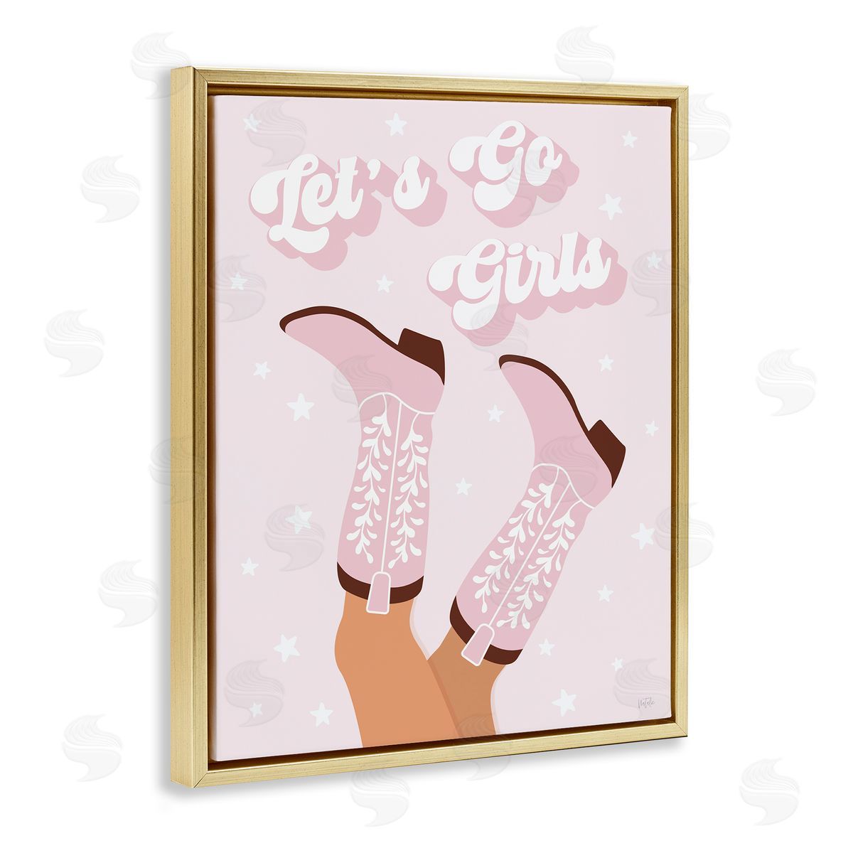Natalie Carpentieri Let's Go Pastel Cowgirls Gold Floating Frame Canvas Wall Art Print