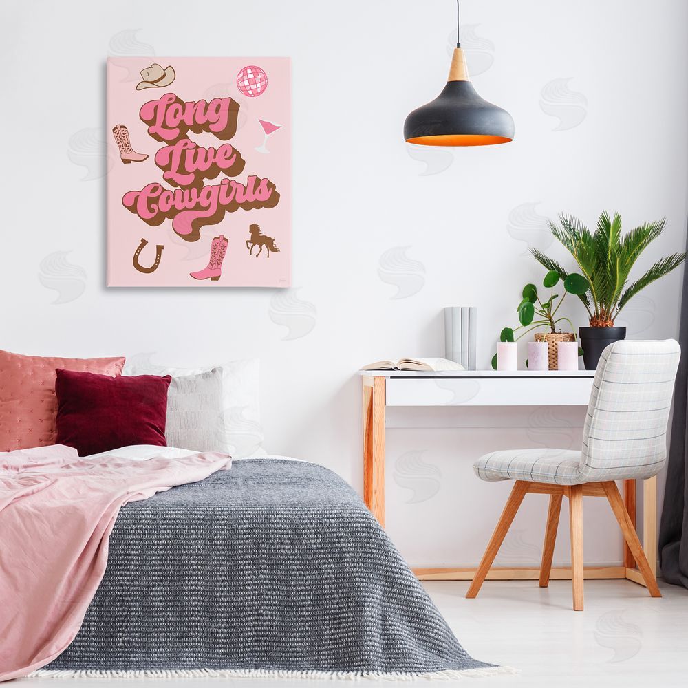 Natalie Carpentieri Retro Long Live Cowgirls Canvas Wall Art Print in Room