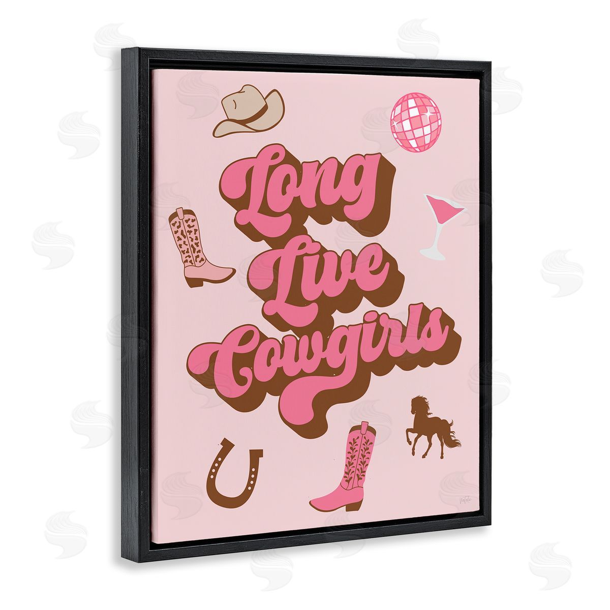 Natalie Carpentieri Retro Long Live Cowgirls Black Floating Frame Canvas Wall Art Print