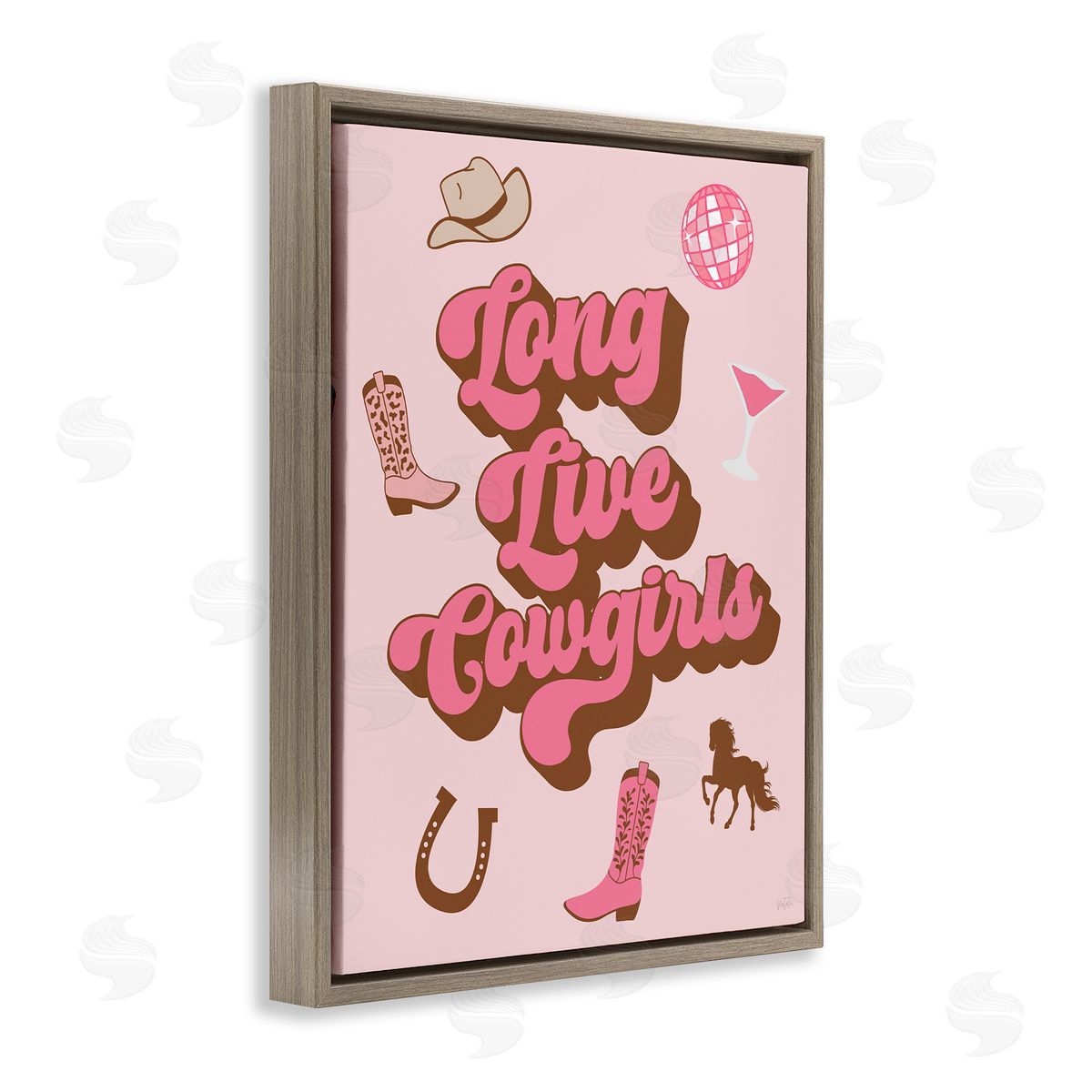 Natalie Carpentieri Retro Long Live Cowgirls Brown Floating Frame Canvas Wall Art Print