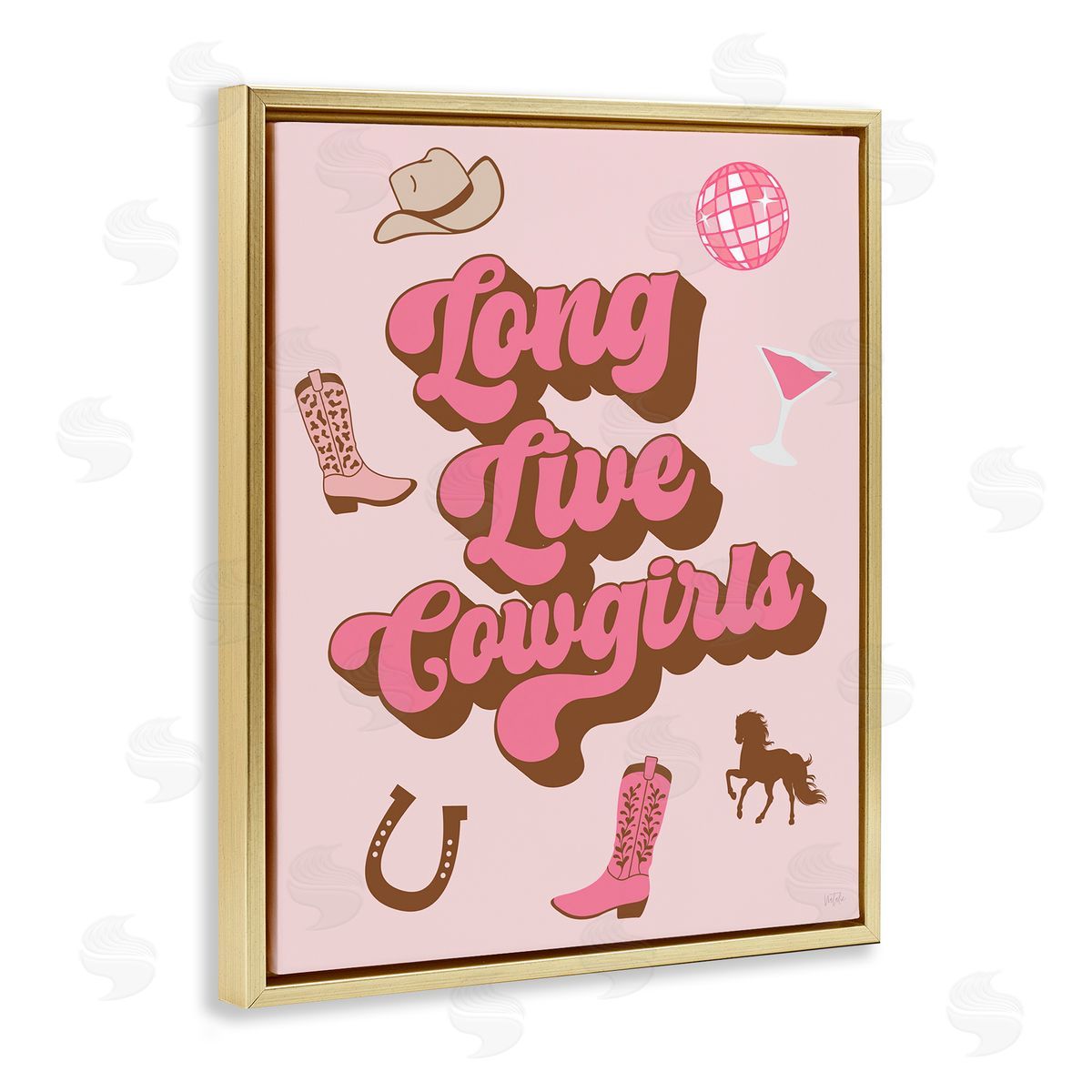 Natalie Carpentieri Retro Long Live Cowgirls Gold Floating Frame Canvas Wall Art Print