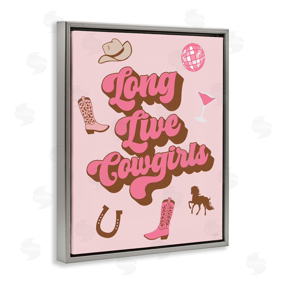 Natalie Carpentieri Retro Long Live Cowgirls Gray Floating Frame Canvas Wall Art Print